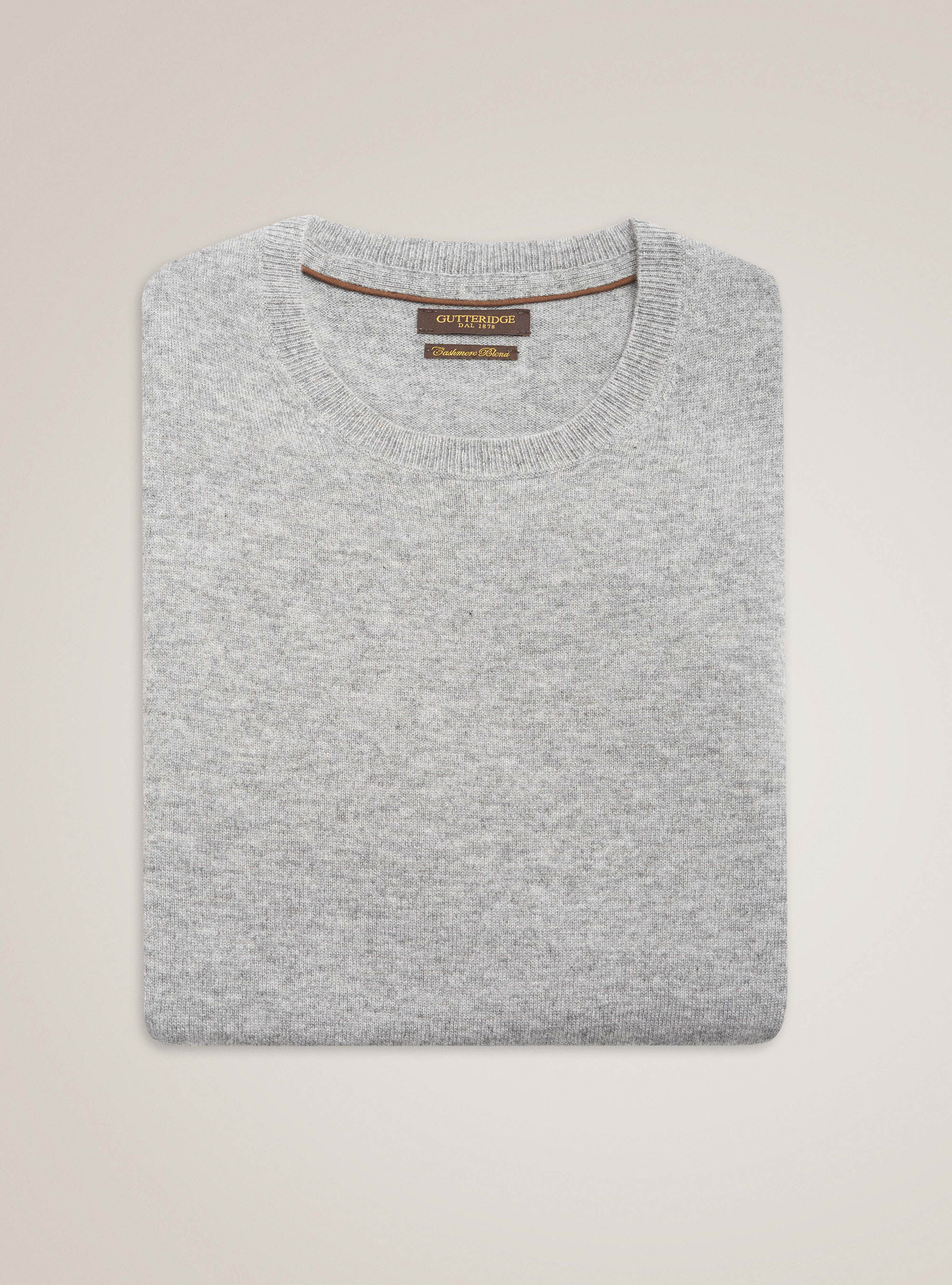 Maglia girocollo in lana lambswool e cashmere, GRIGIO CHIARO MELANGE