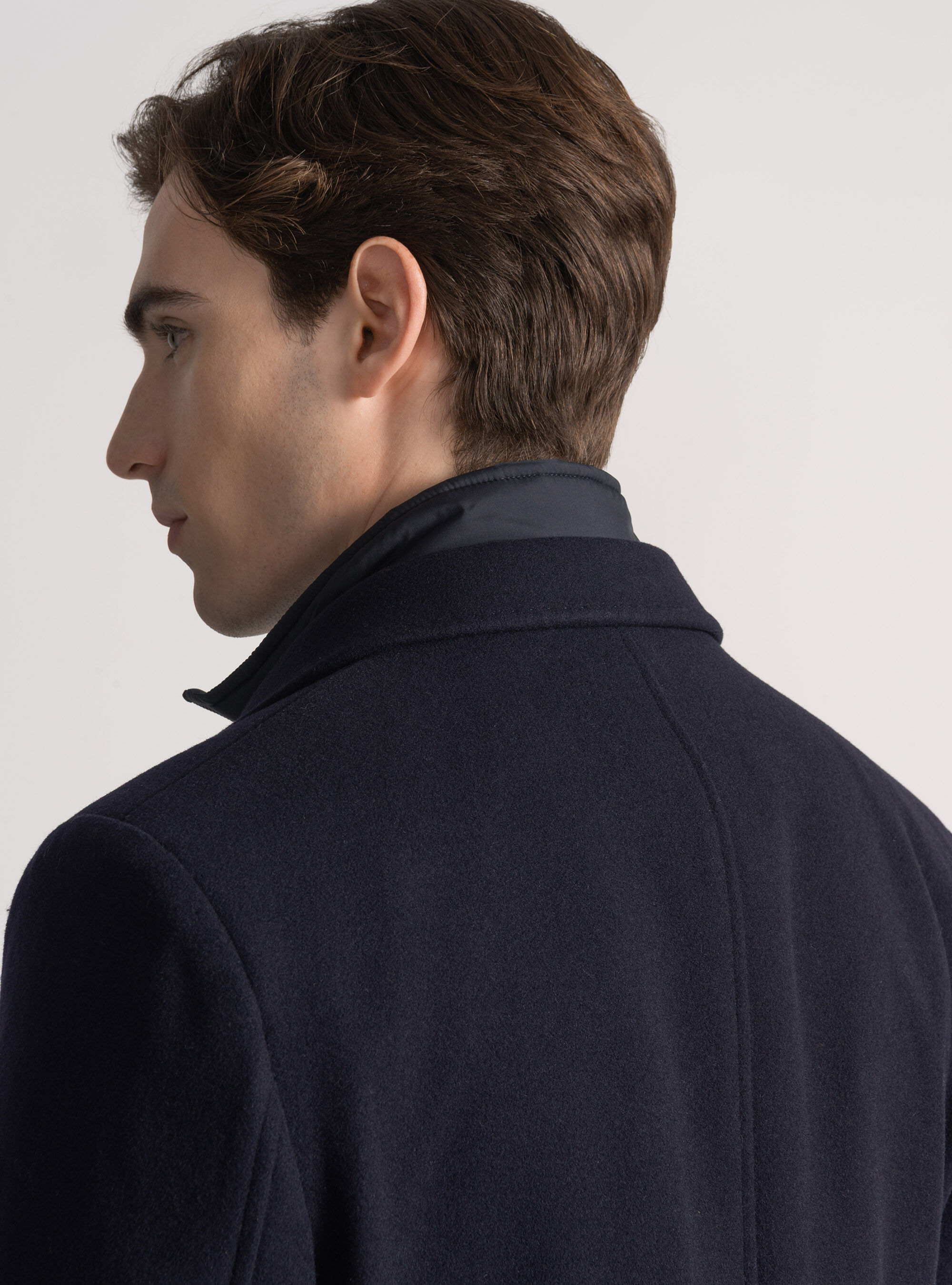 Wool-blend coat with bib, NAVY BLUE