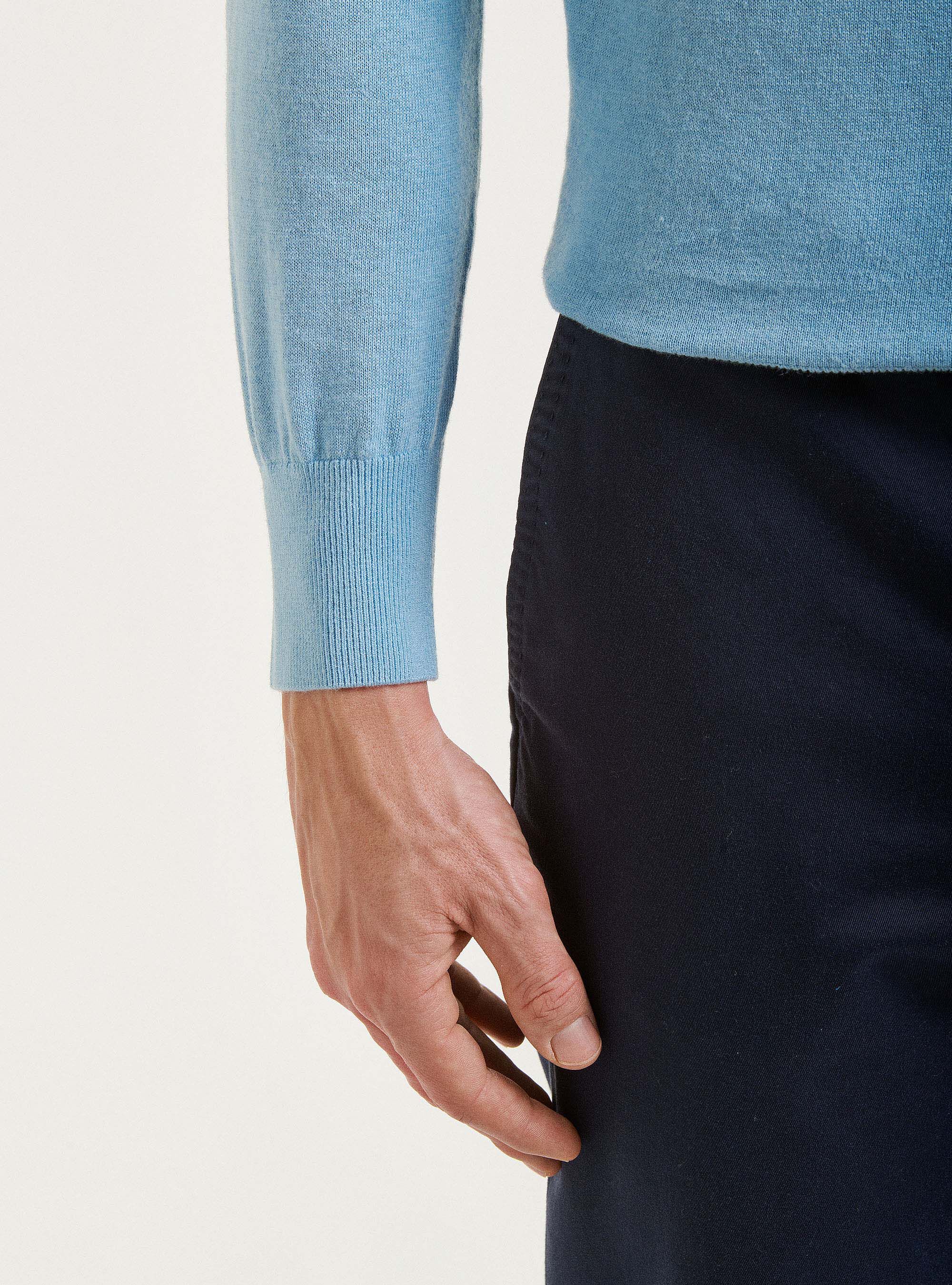 Jersey de cuello redondo de algod&oacute;n, seda y cachemira, CELESTE