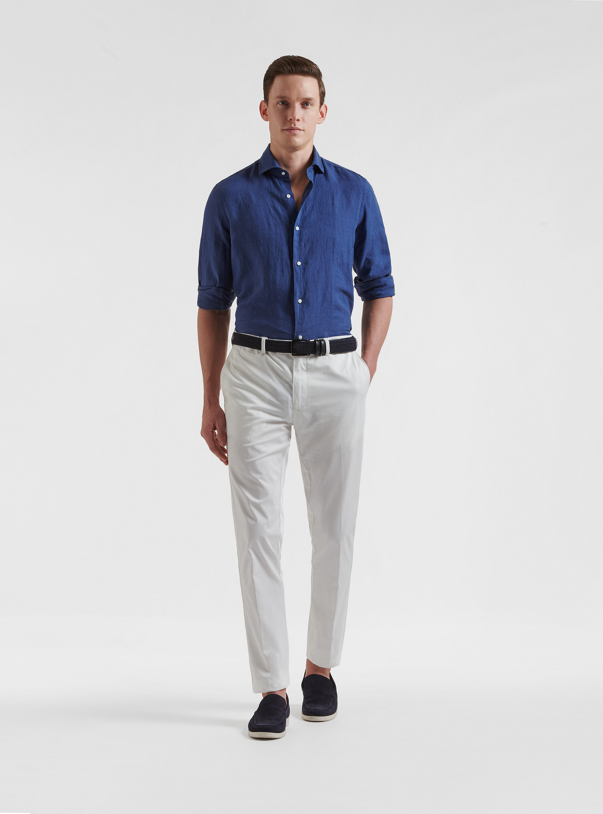 Camicia collo semi francese in puro lino, 0243C DENIM