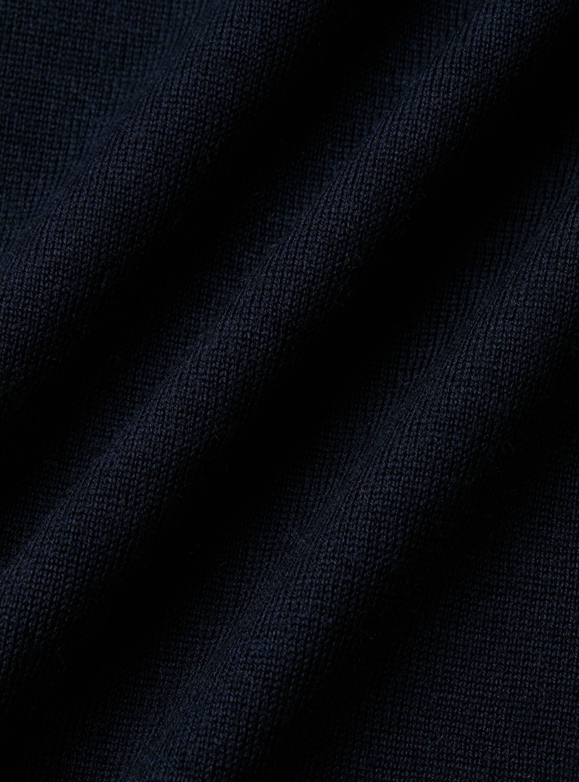 Polo collo senza bottoni in maglia lana merino, BLU NAVY