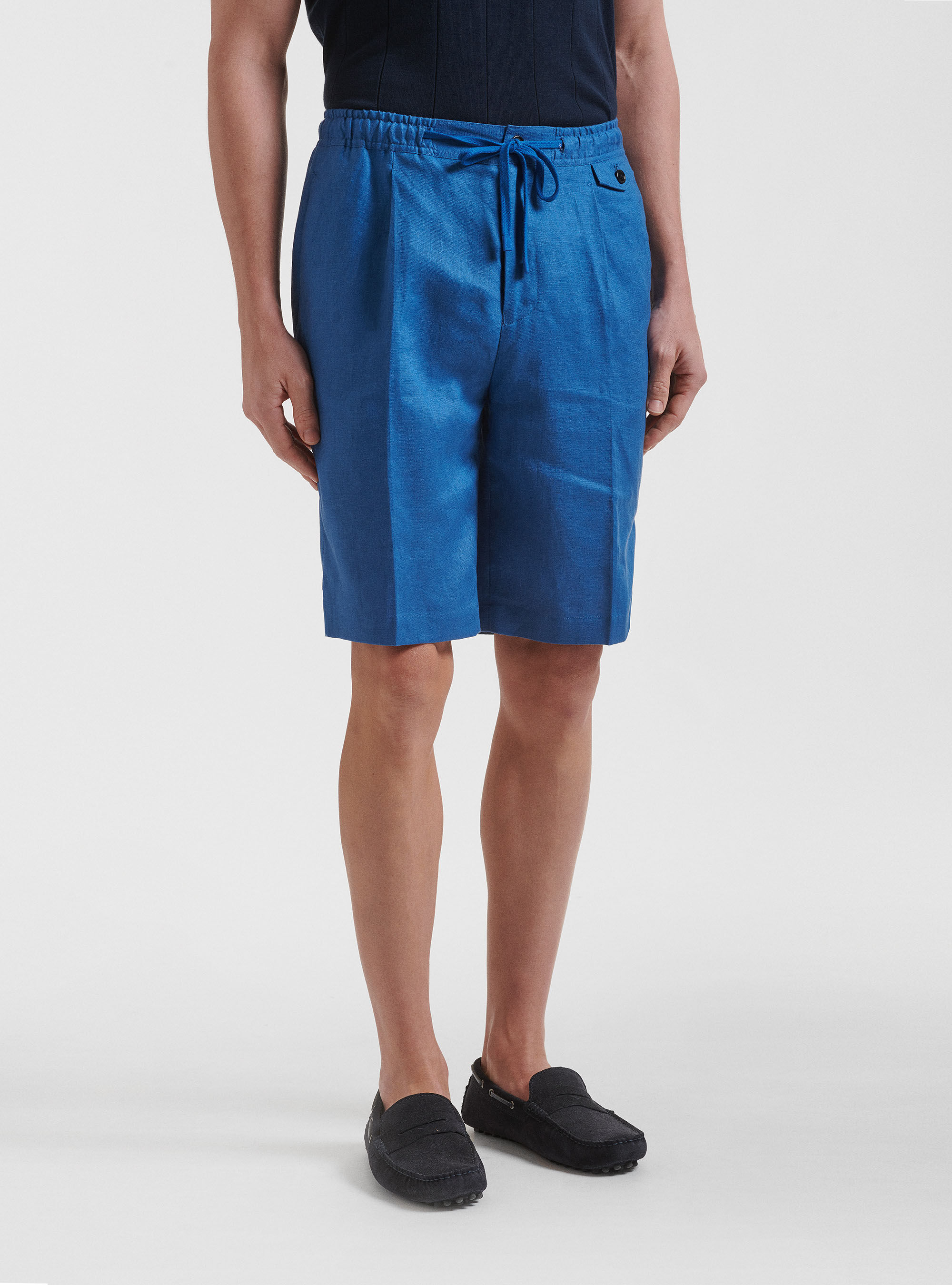 Bermuda tinta unita in puro lino, 0226C CERULEO