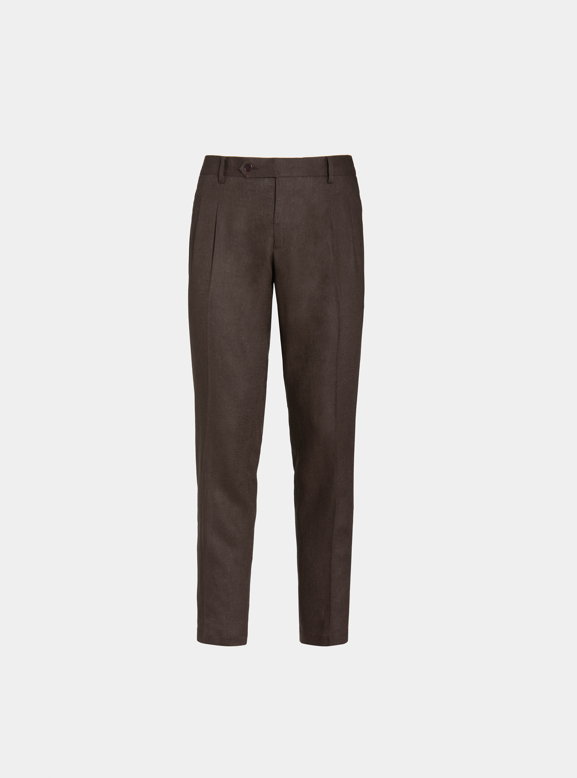 Pantaloni per abito in puro lino, MARRONE