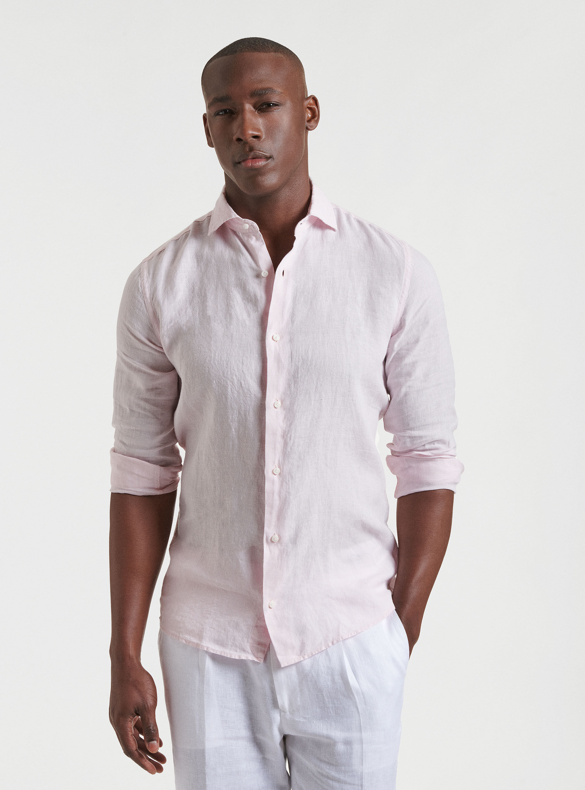 Semi-French collar shirt in pure linen