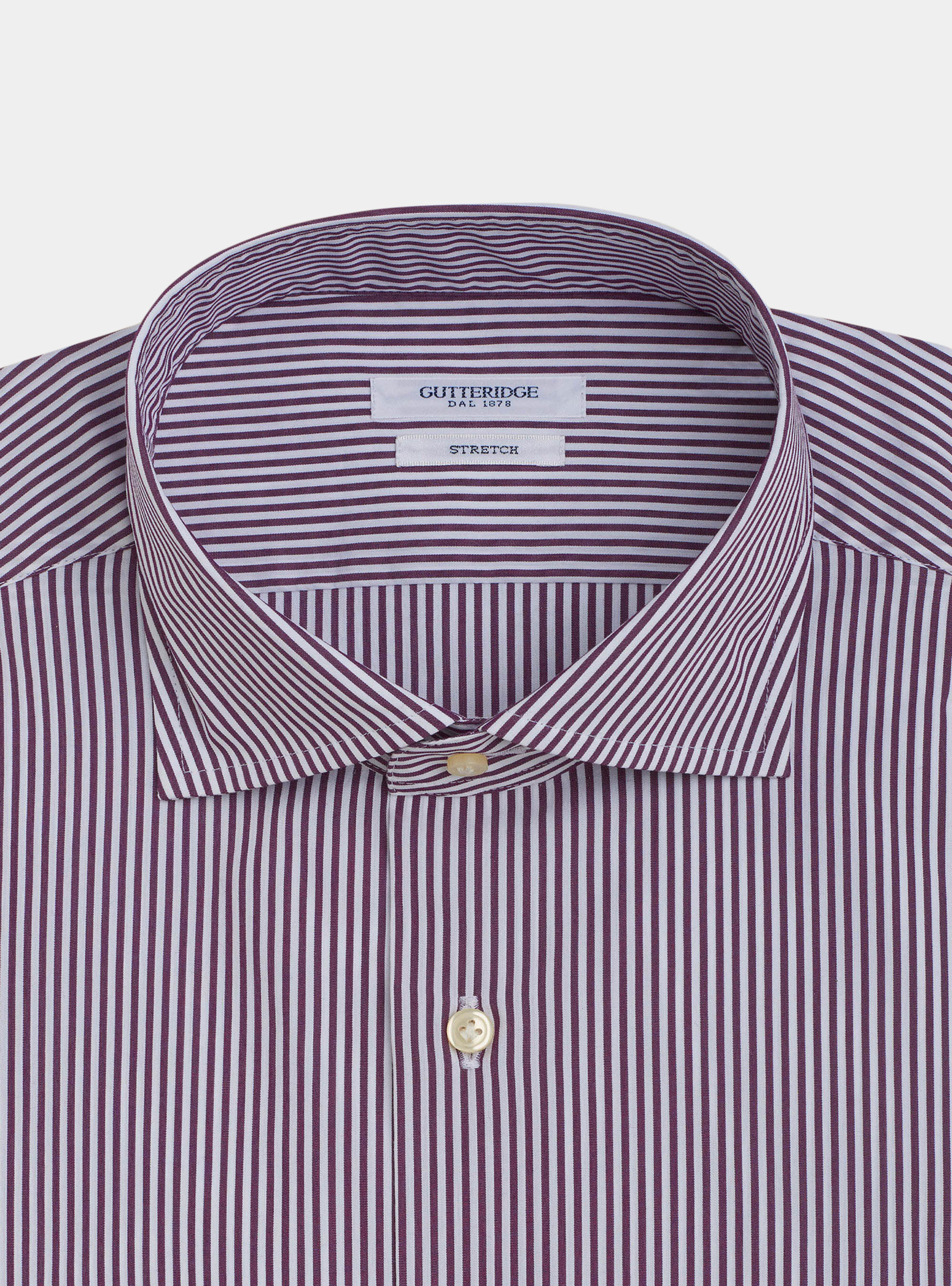 Chemise col fran&ccedil;ais semi-ouvert en popeline de coton stretch &agrave; rayures, VIOLET CLAIR