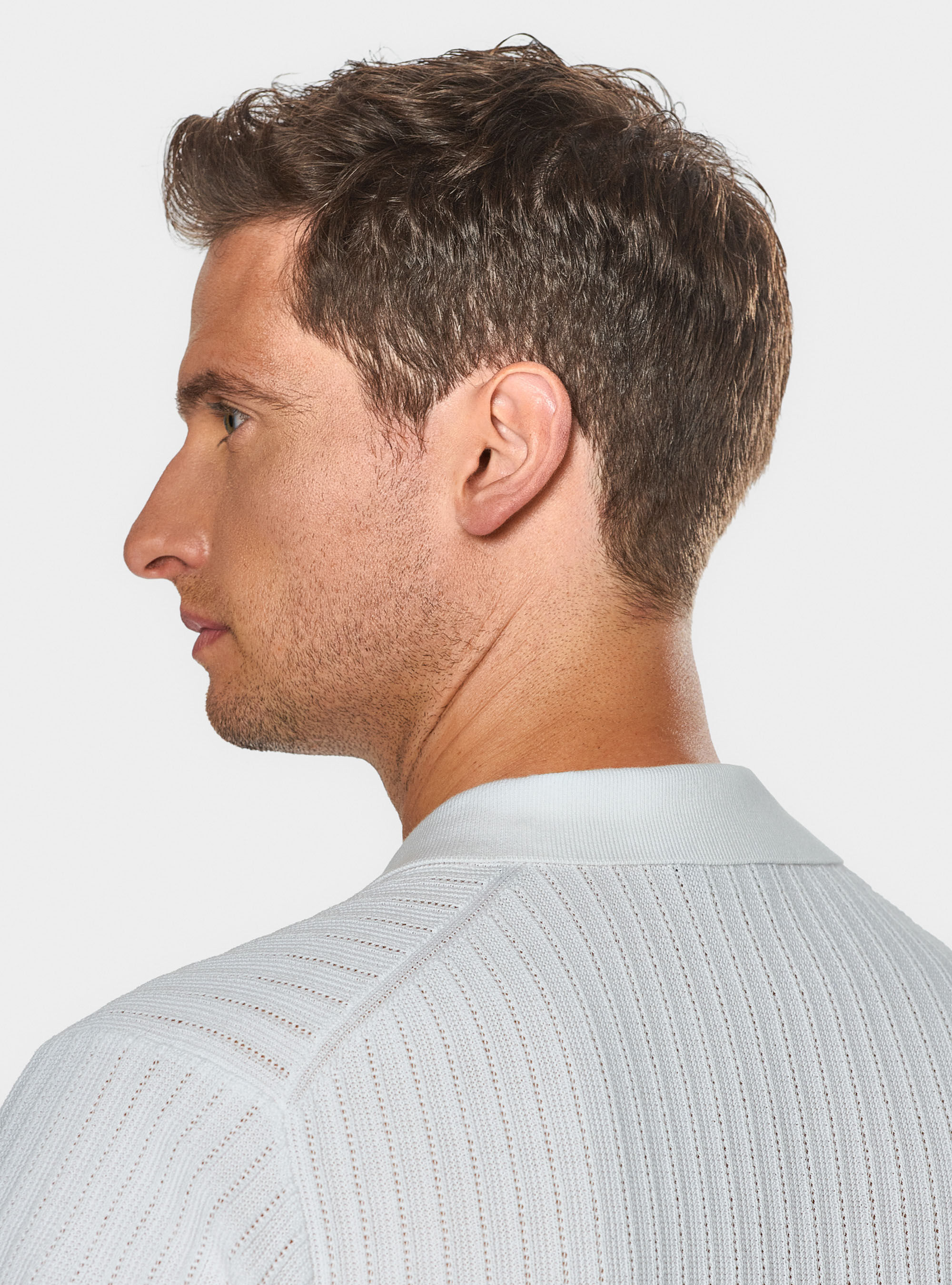 Polo de punto perforado sin botones en algod&oacute;n extrafino, BLANCO