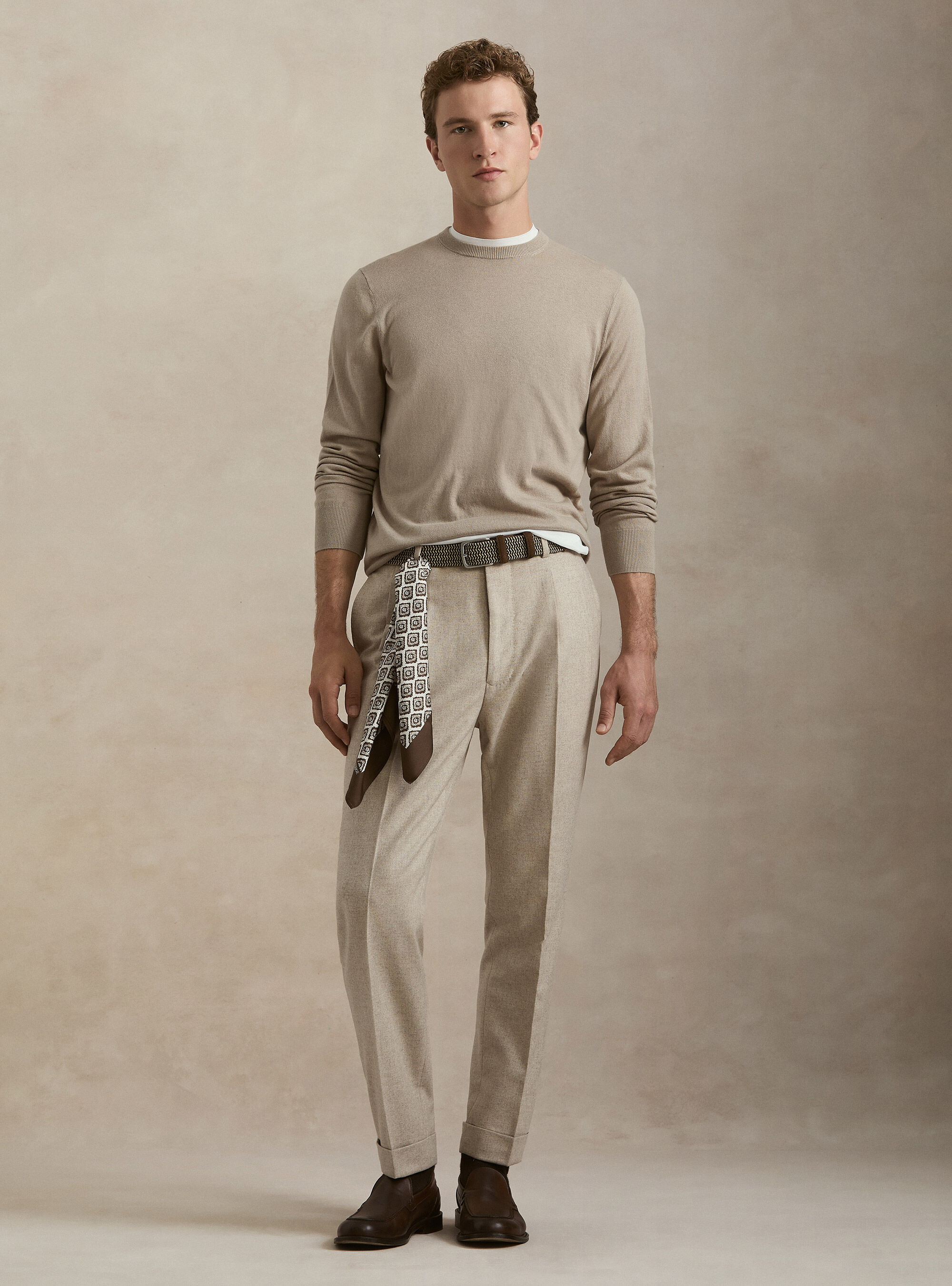 Maglia girocollo in cotone seta e cashmere, SABBIA
