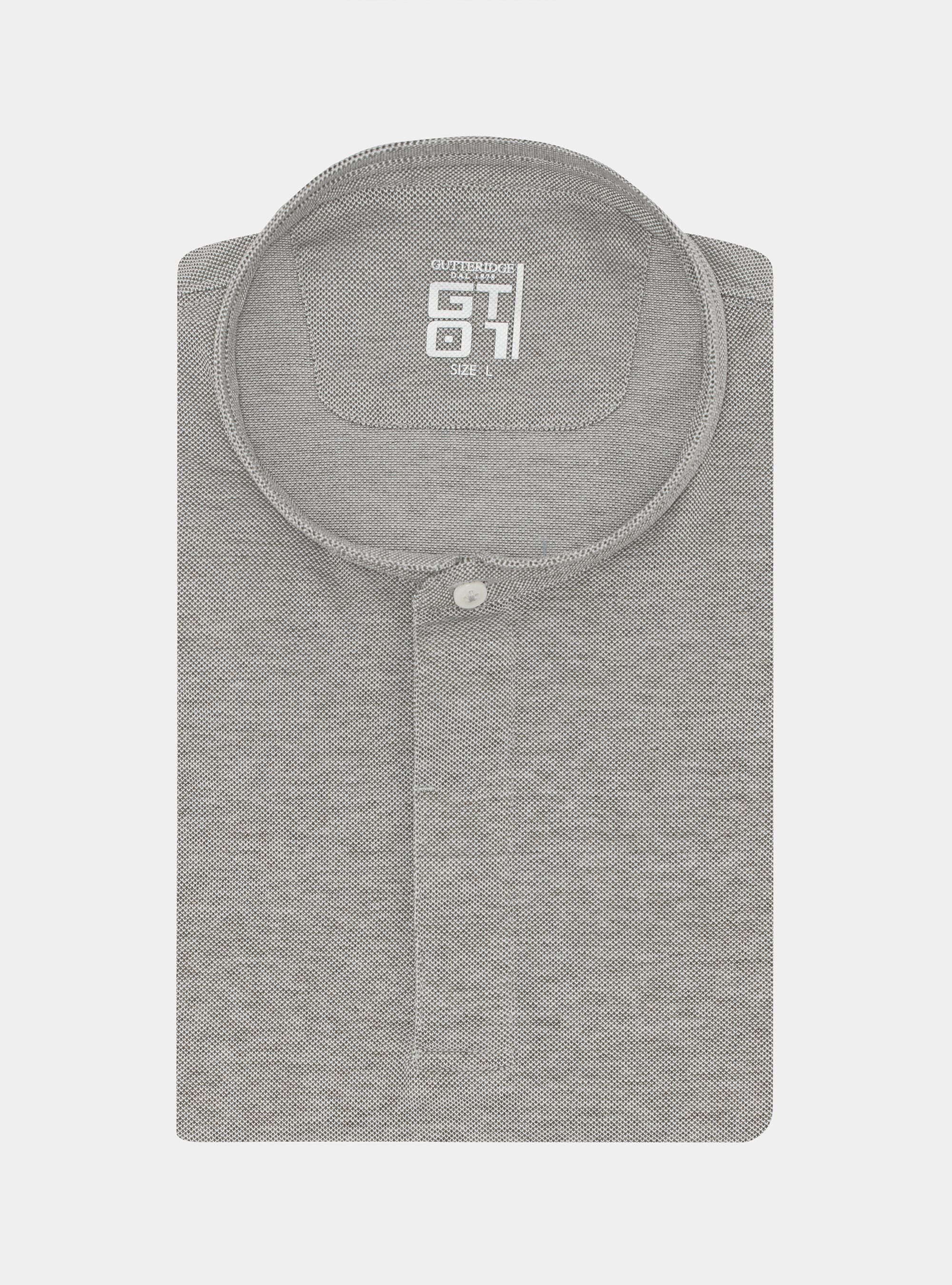 Polo shirt with Korean collar in stretch cotton blend, VERDE SALVIA 0604C