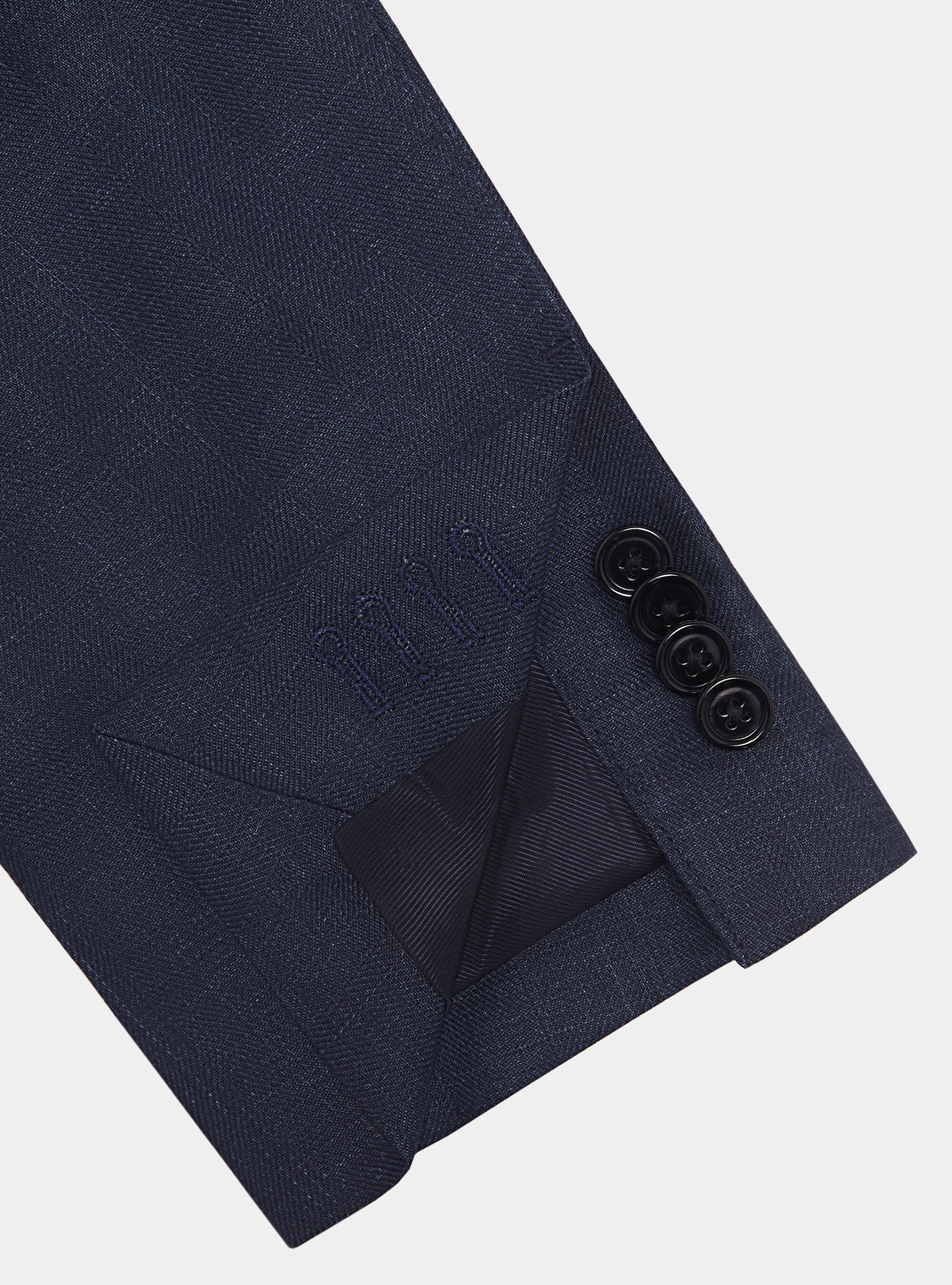 Giacca coreana in puro lino spigato, BLU NAVY