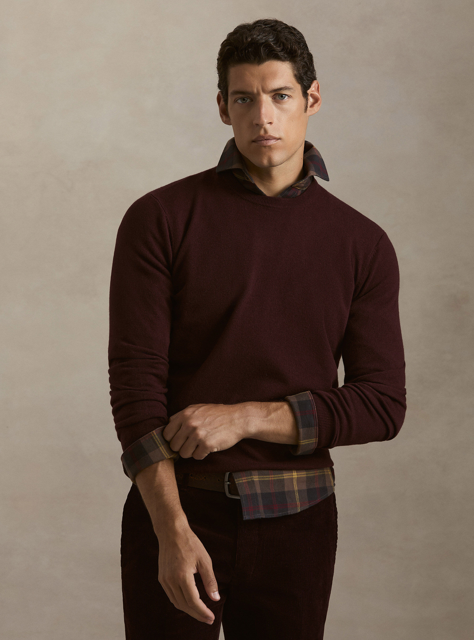 Lambswool and cashmere crewneck sweater, BORDEAUX