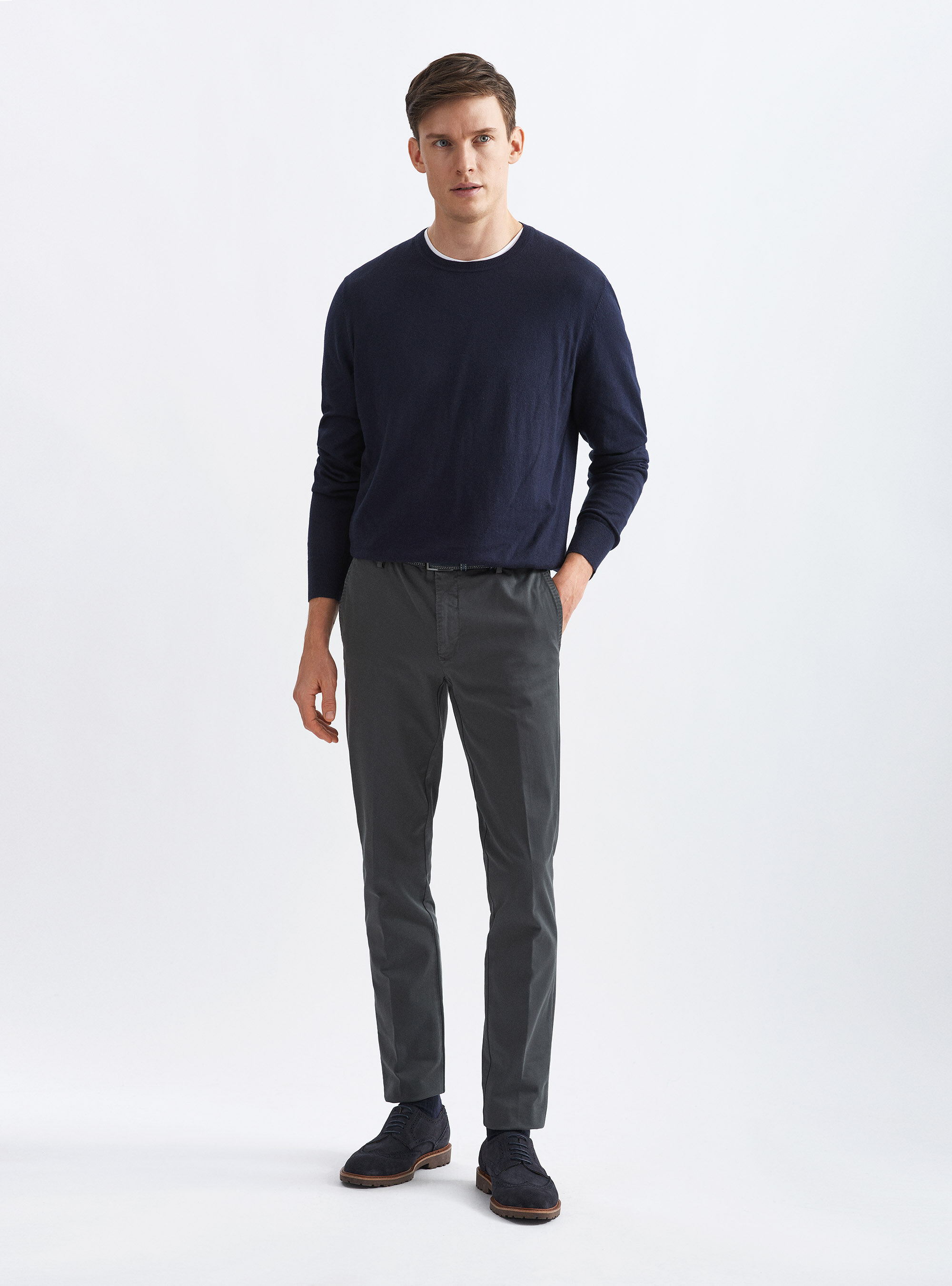 Maglia girocollo in cotone seta e cashmere, BLU NAVY