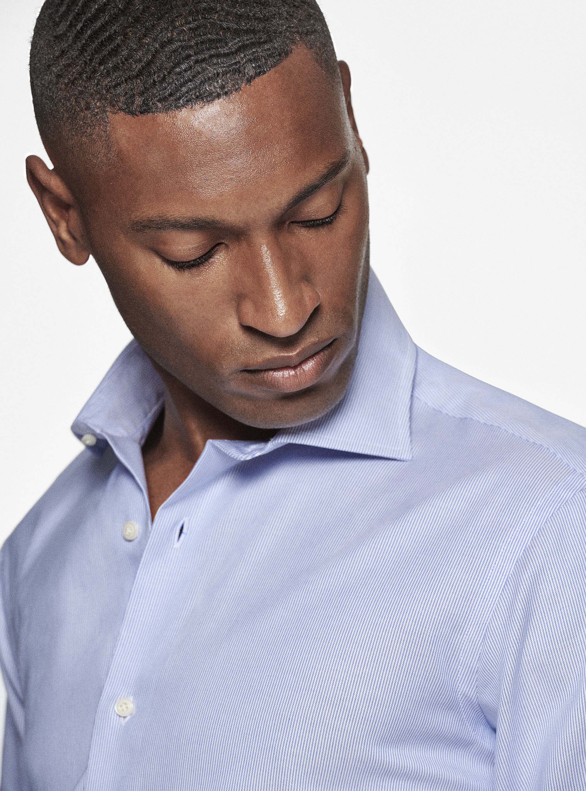 Striped shirt in textured cotton, BLUE