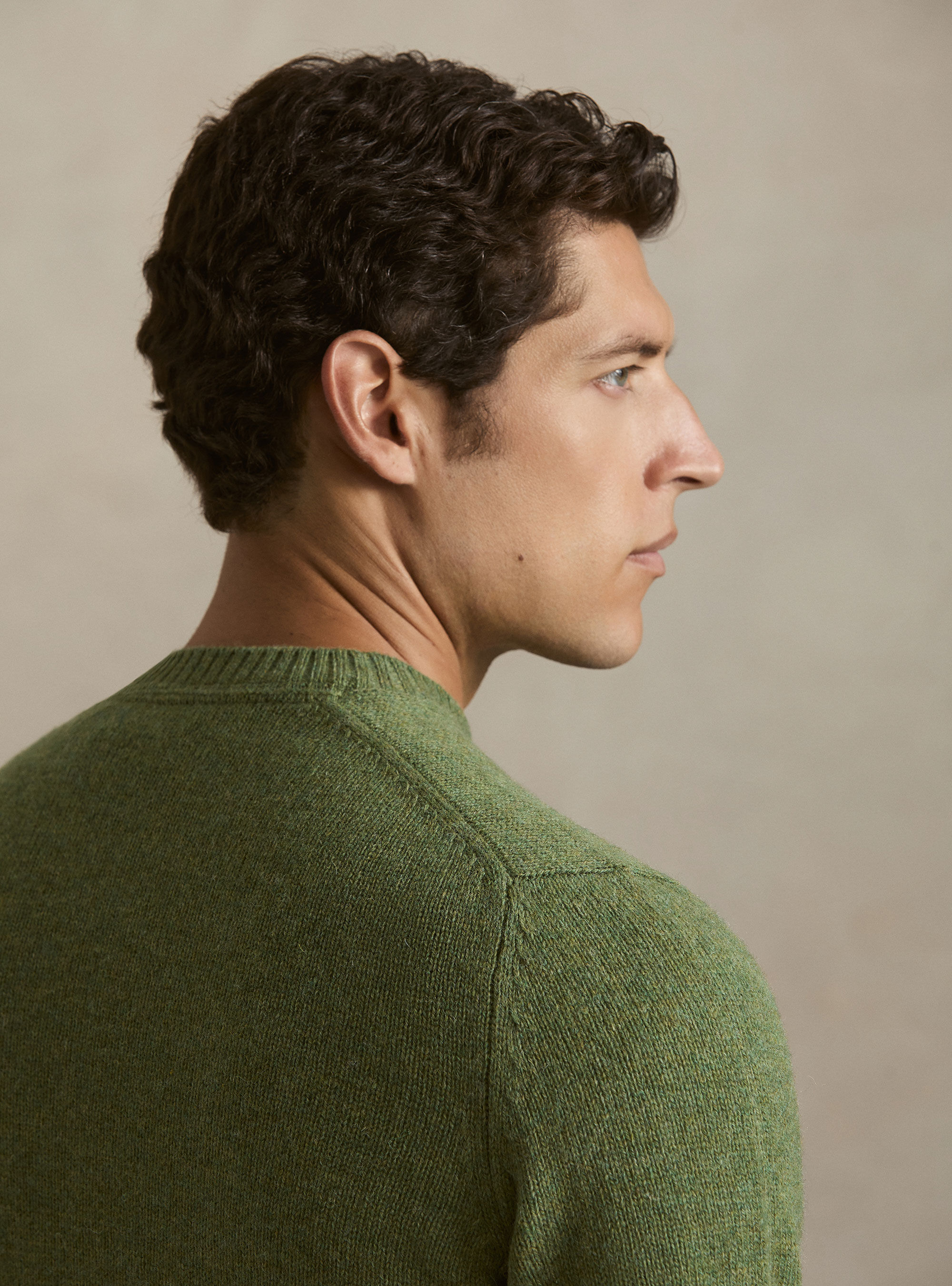 Pure Shetland wool crewneck sweater, OLIVE