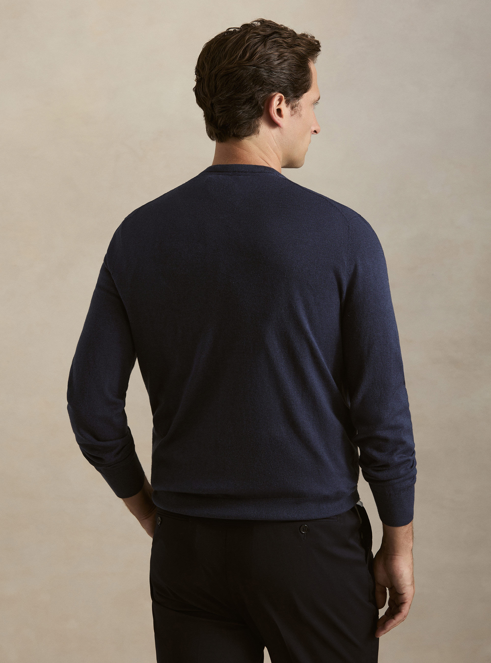 Maglia girocollo in cotone seta e cashmere, INCHIOSTRO