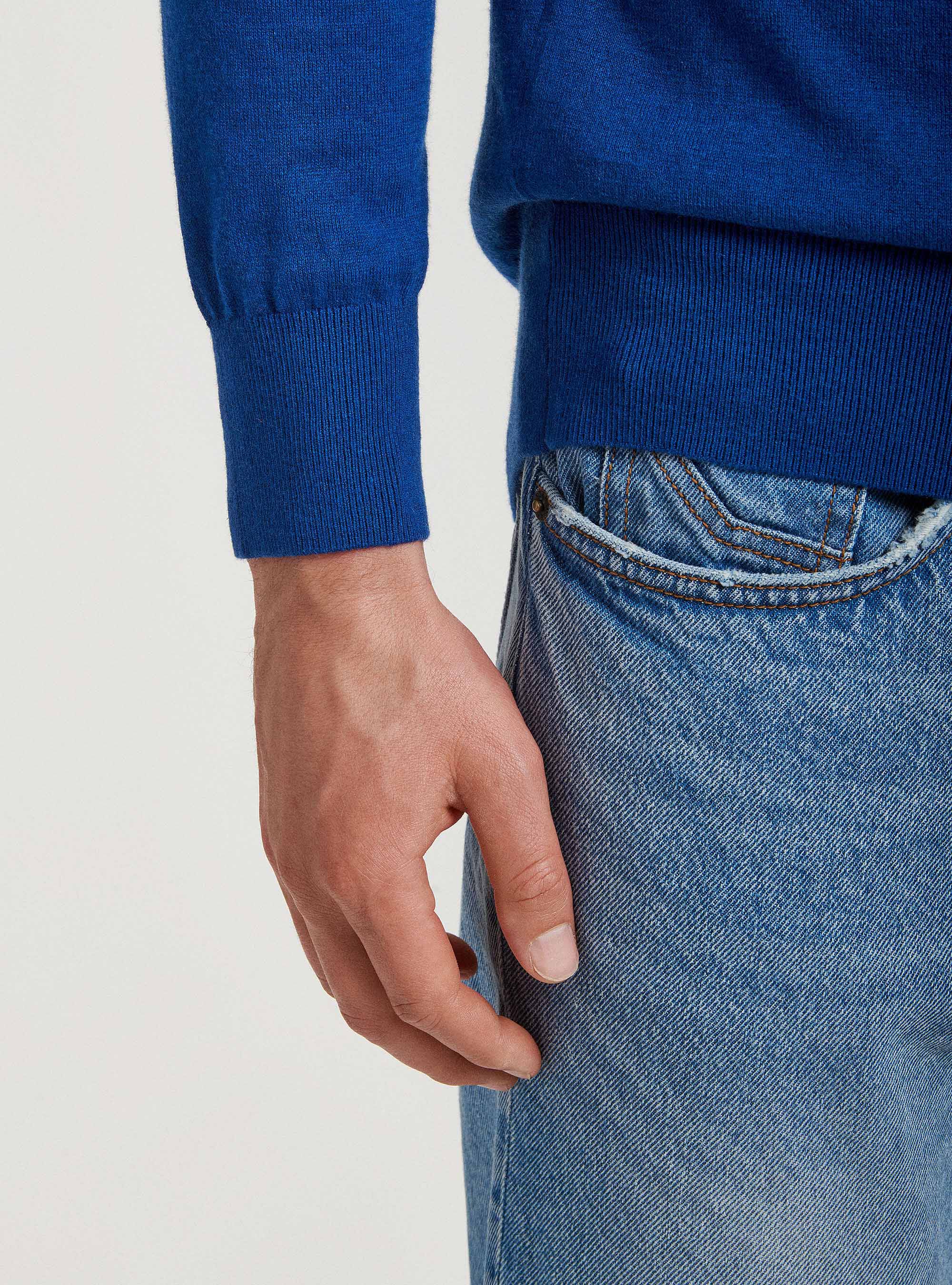 Maglia girocollo in cotone seta e cashmere, BLU ROYAL