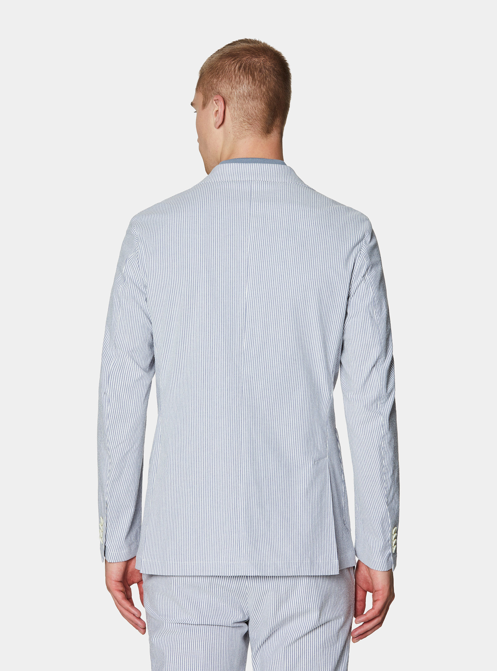 Giacca in cotone seersucker rigato, BLU