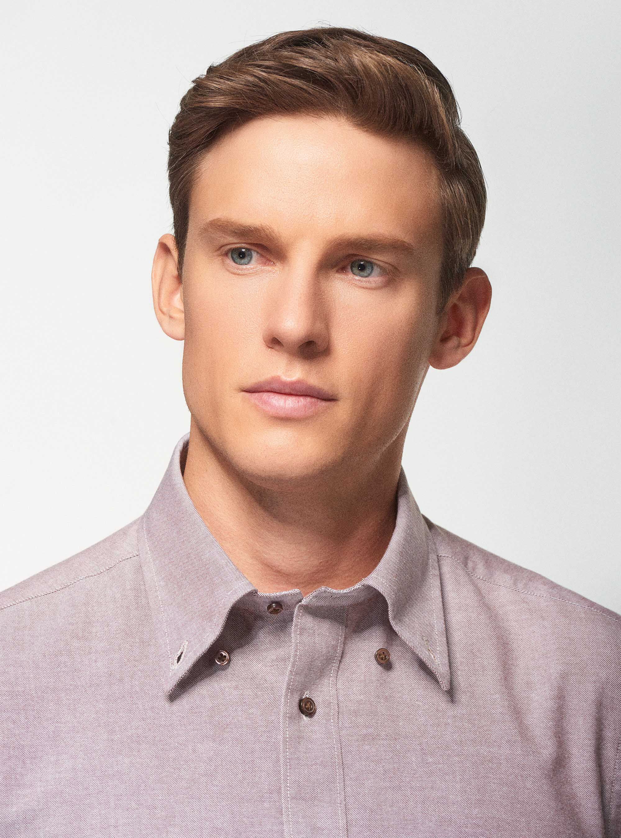 Button-down collar shirt in oxford cotton, BROWN
