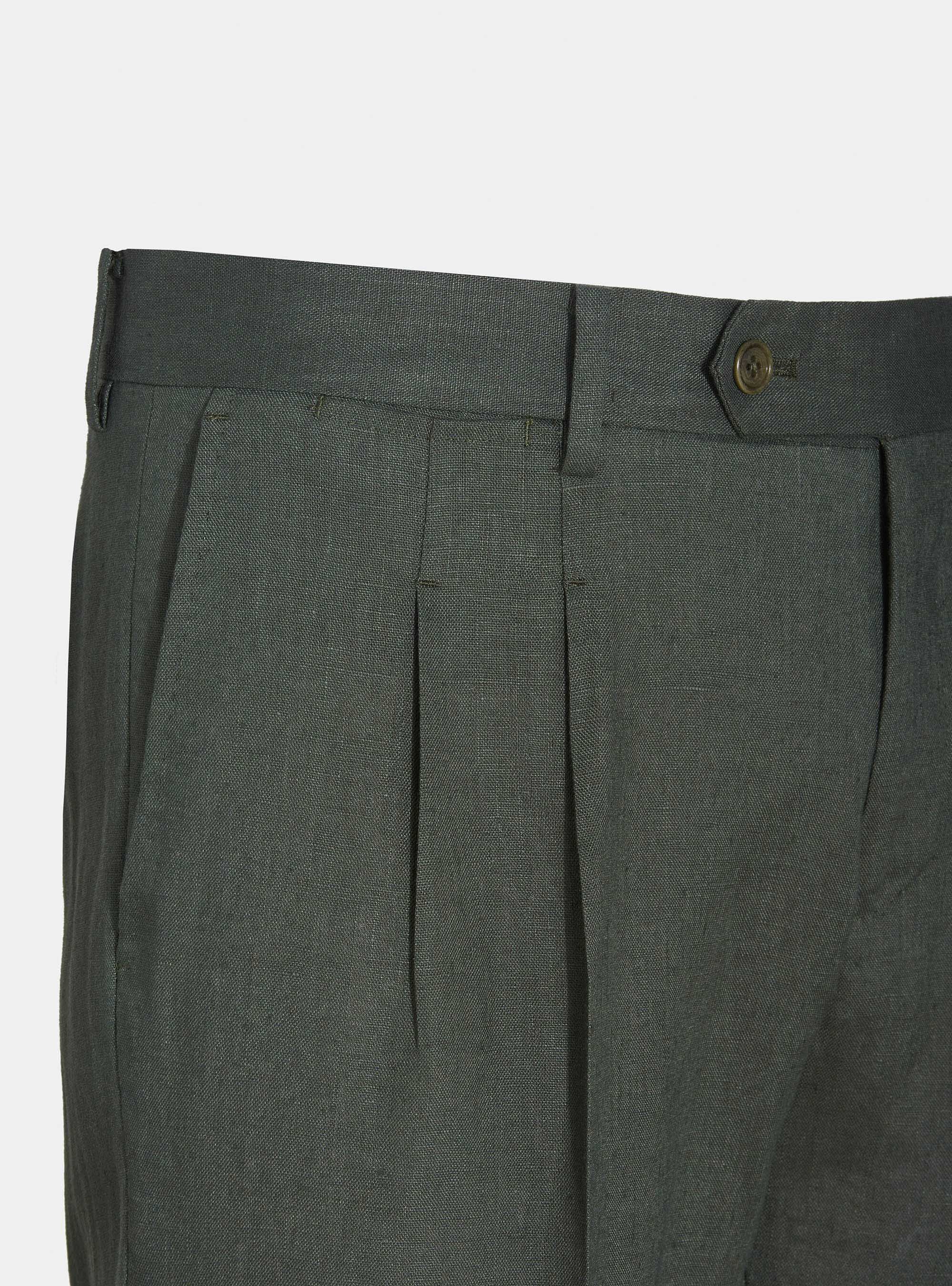 Pantaloni per abito in puro lino, VERDE