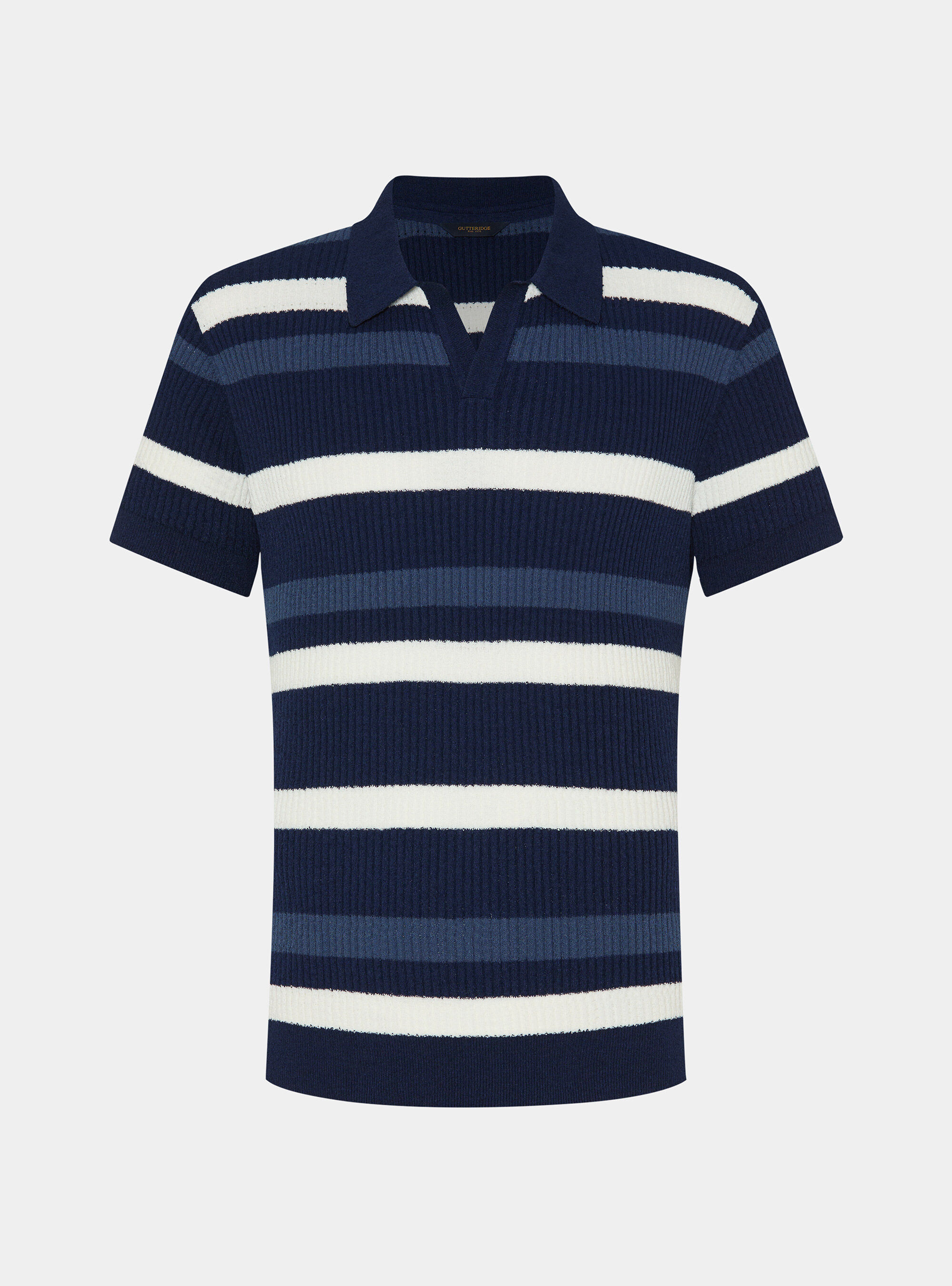 Polo rigata in maglia boucl&egrave;, BLU NAVY