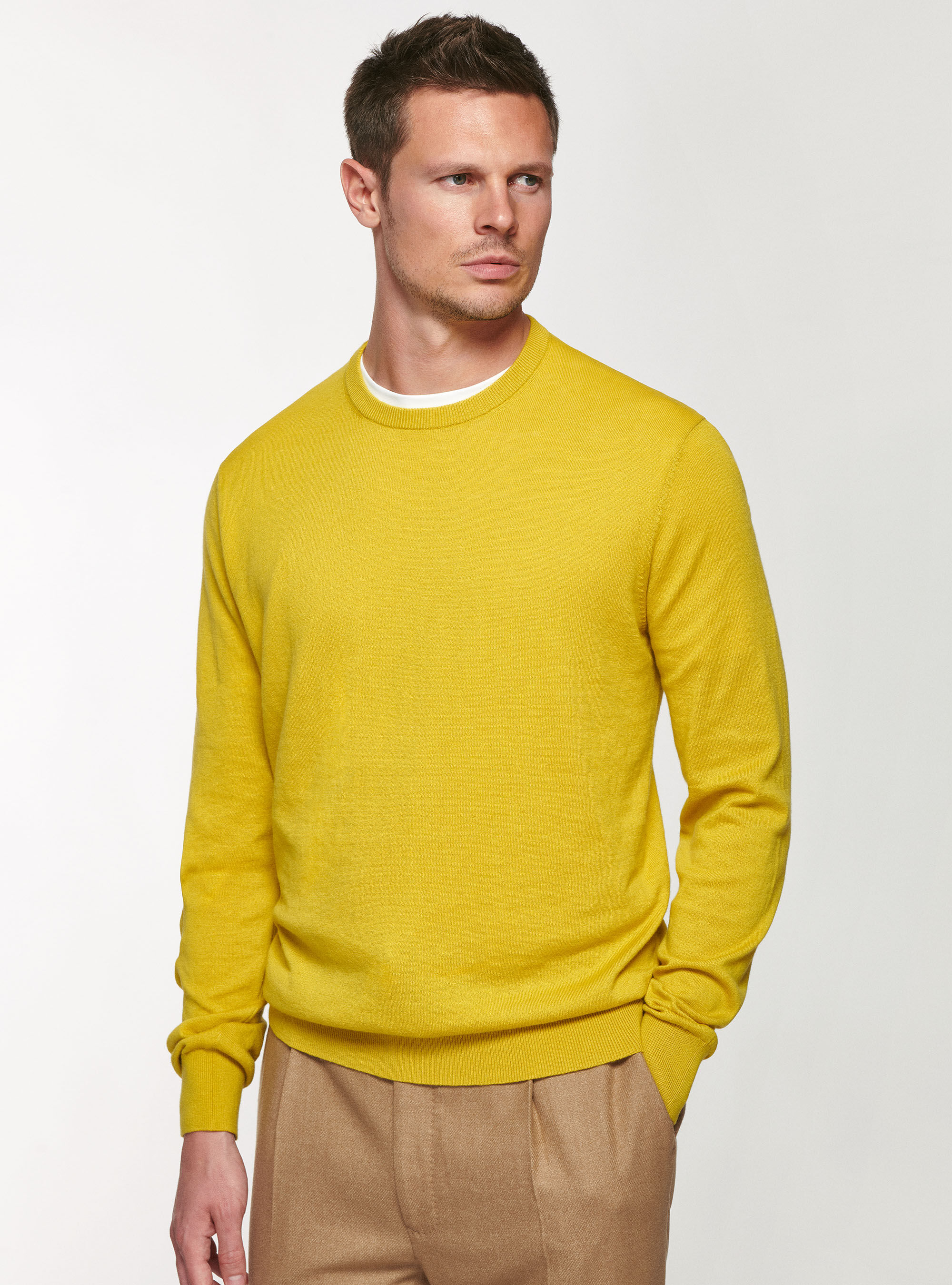Round neck sweater in cotton silk and cashmere