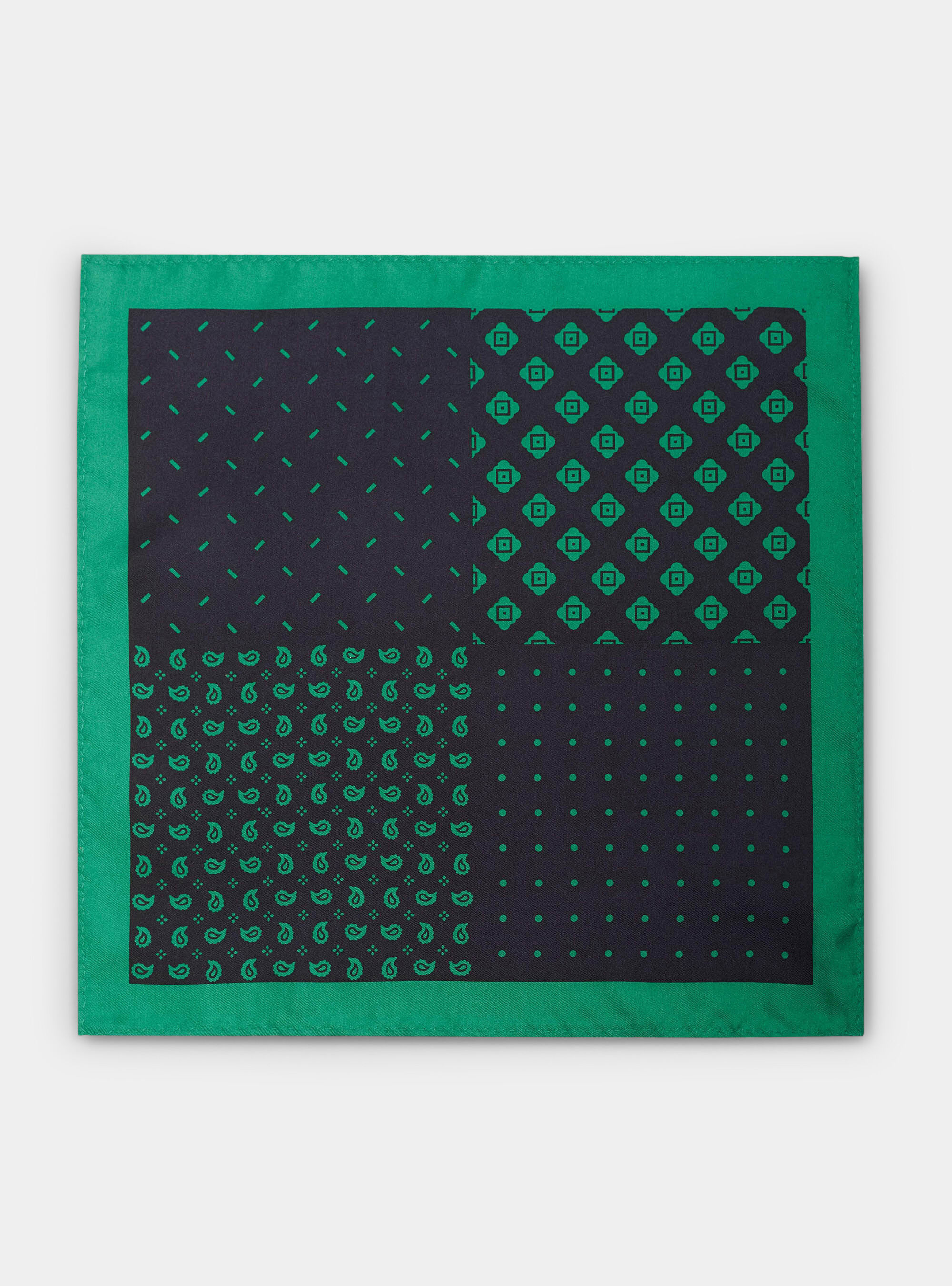 Pochette en soie imprim&eacute;e double face, VERT