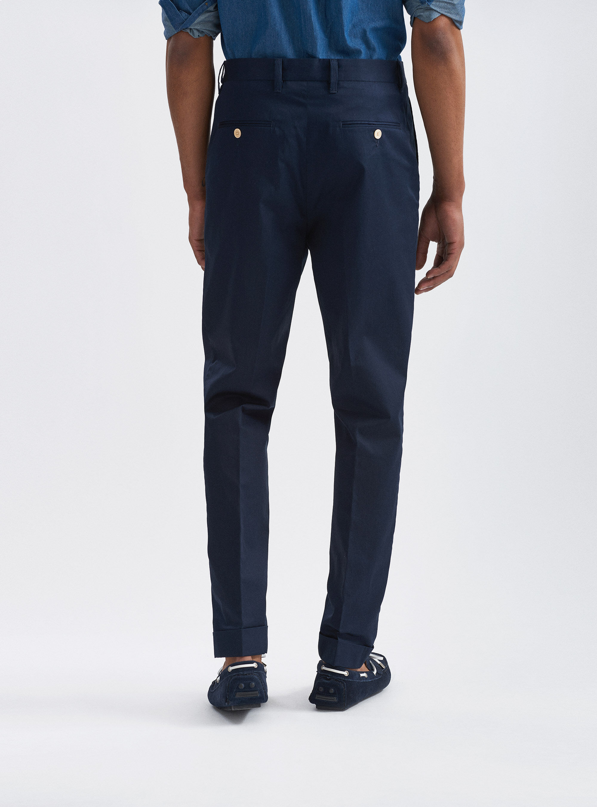 Lightweight twill trousers with double pleat, NAVY BLUE