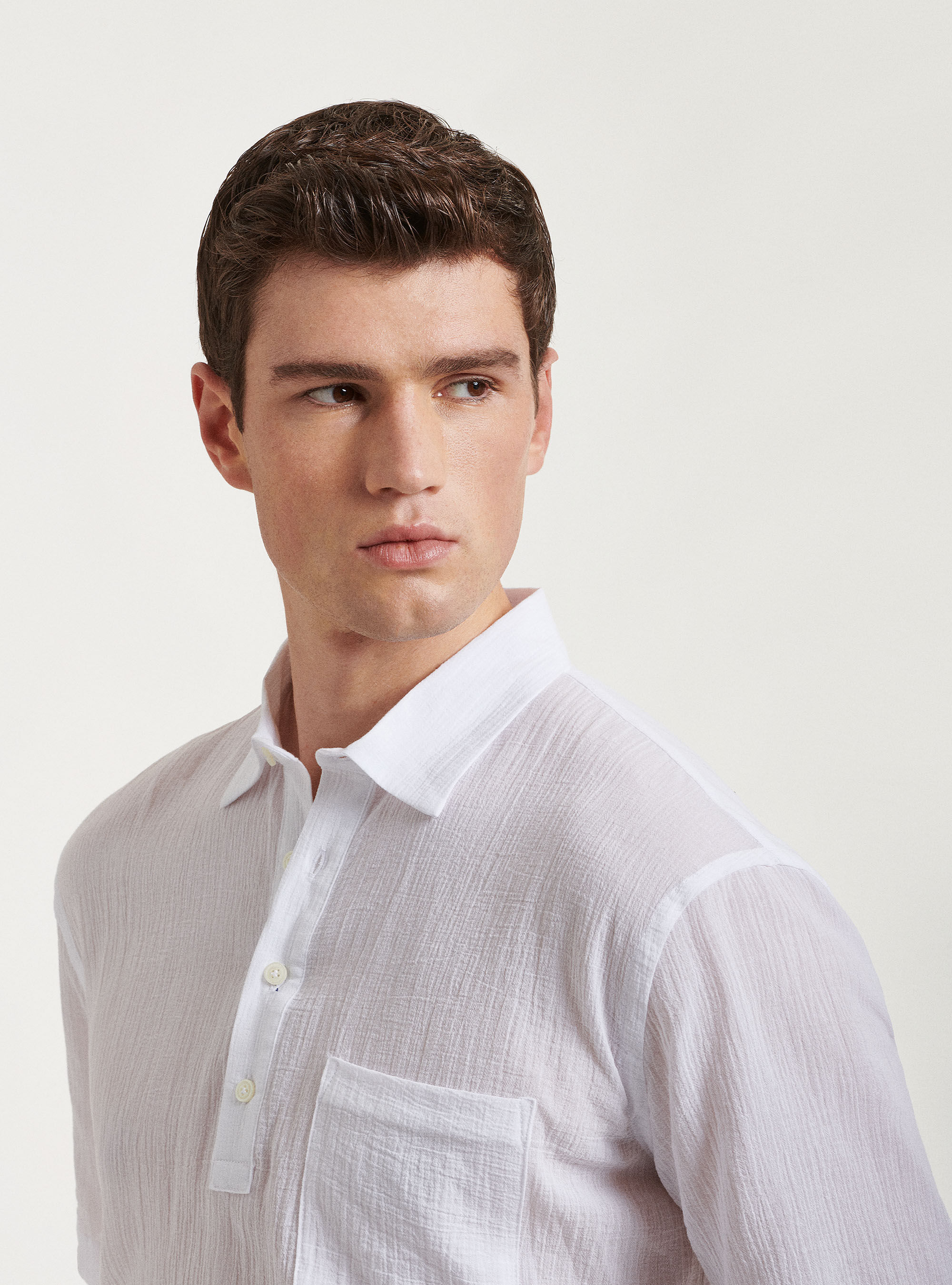 Halbarm-Poloshirt aus Baumwoll-Cr&ecirc;pe, BIANCO 0099C