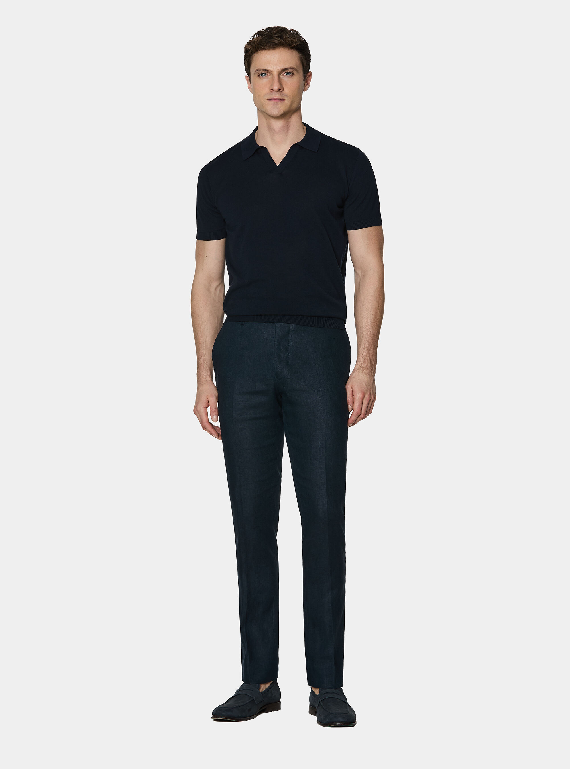 Polo tricot&eacute; sans boutons en coton extra-fin, BLEU MARINE