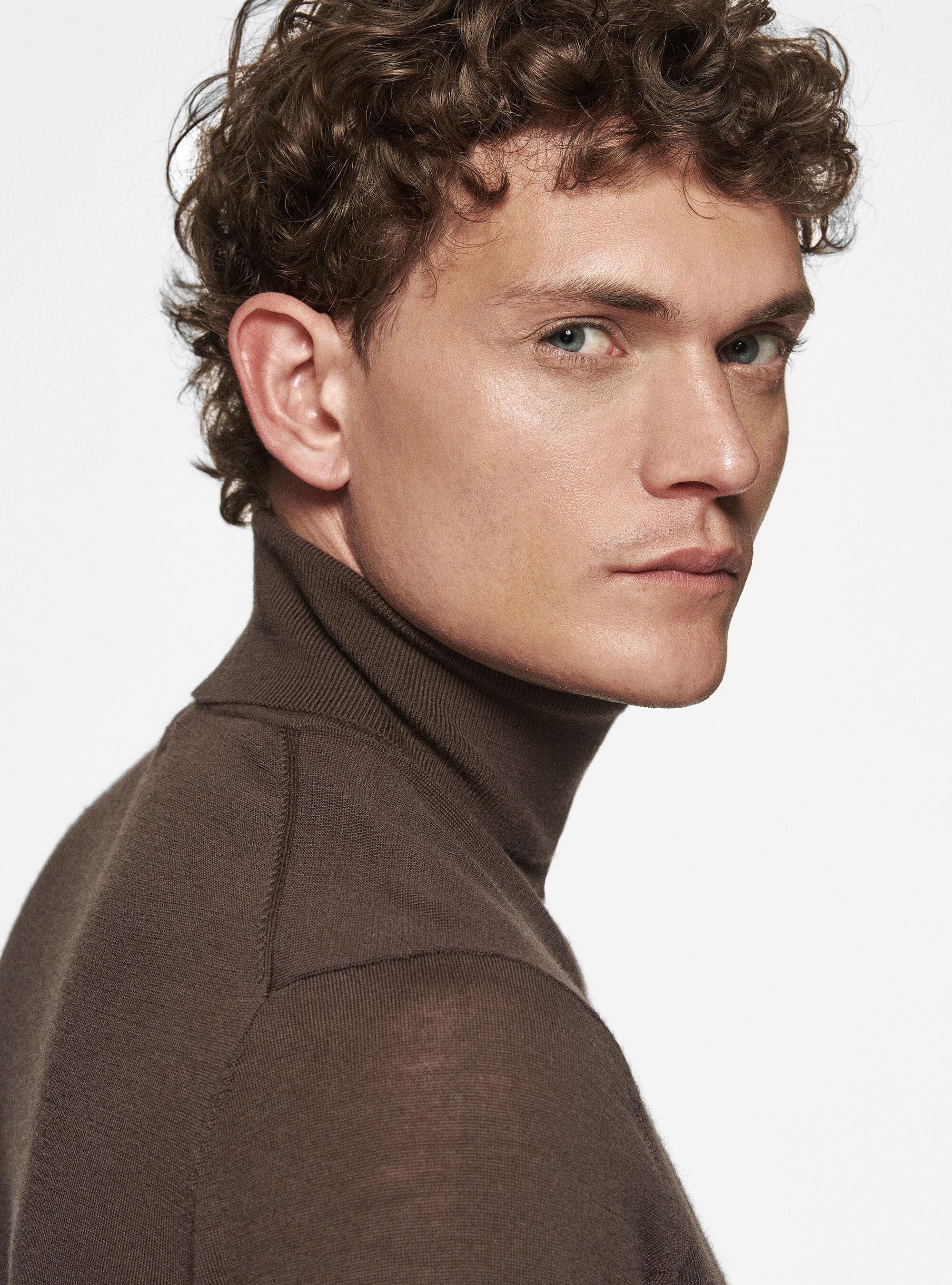 Turtleneck in pure extra-fine merino wool, BROWN
