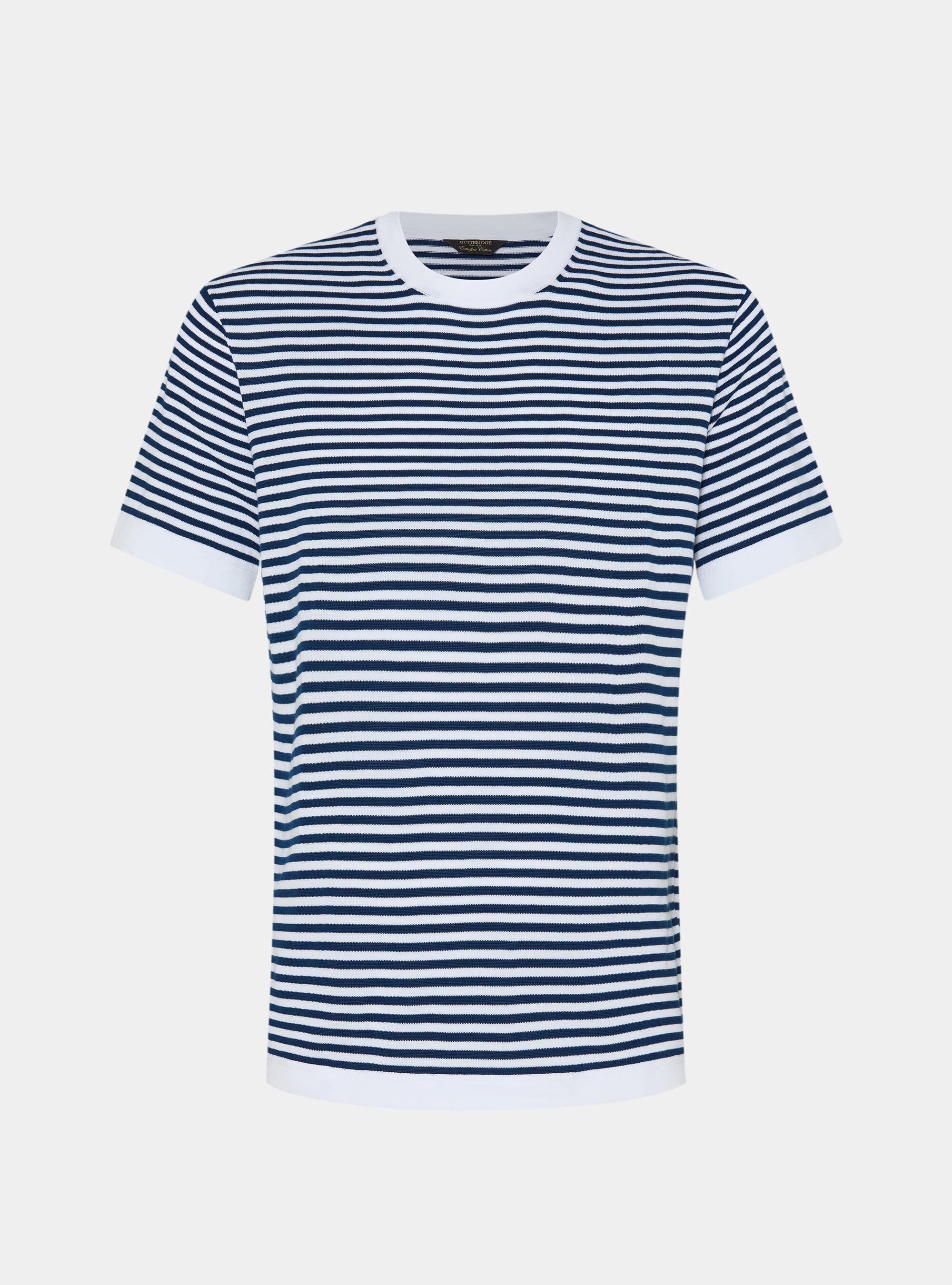 Maglia girocollo in cotone rigato, BIANCO