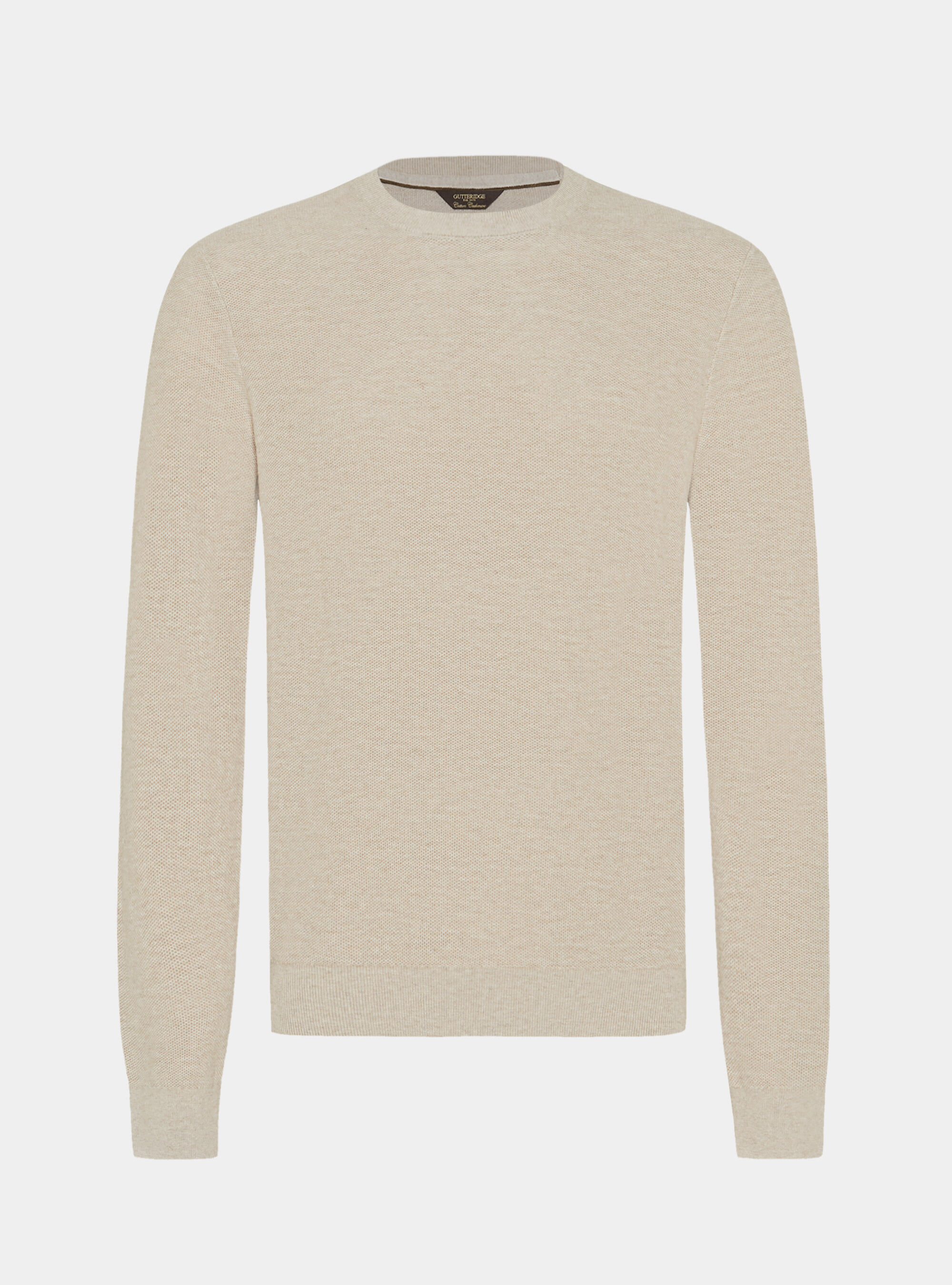 Cotton cashmere honeycomb crew-neck sweater, ECRU