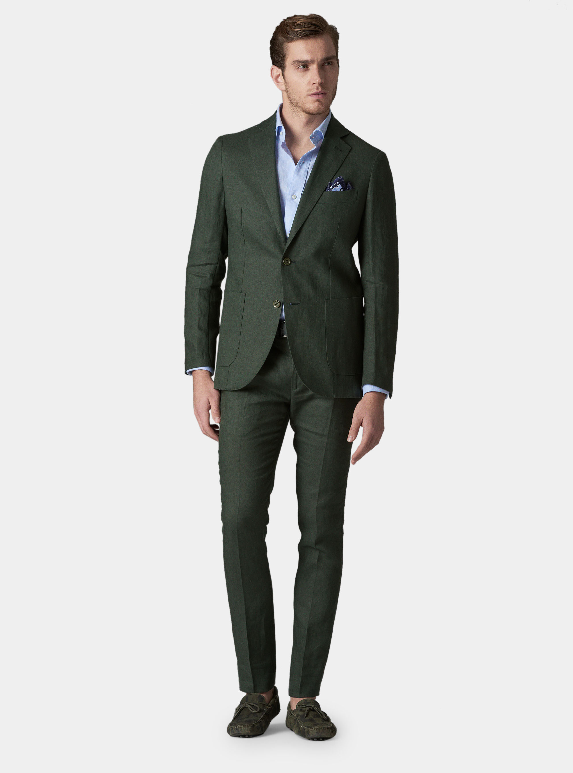 Pantalone con pince per abito in lino ritorto, VERDE