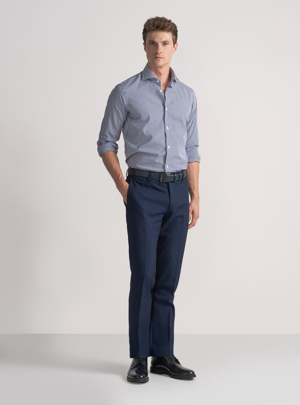 Striped cotton poplin shirt, NAVY BLUE Striped cotton poplin shirt