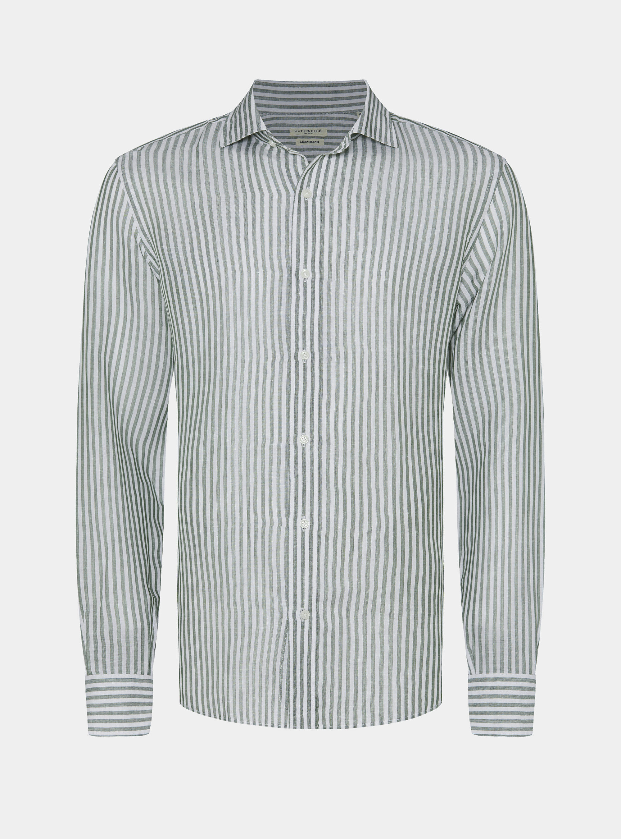 Camicia rigata in misto lino, VERDE
