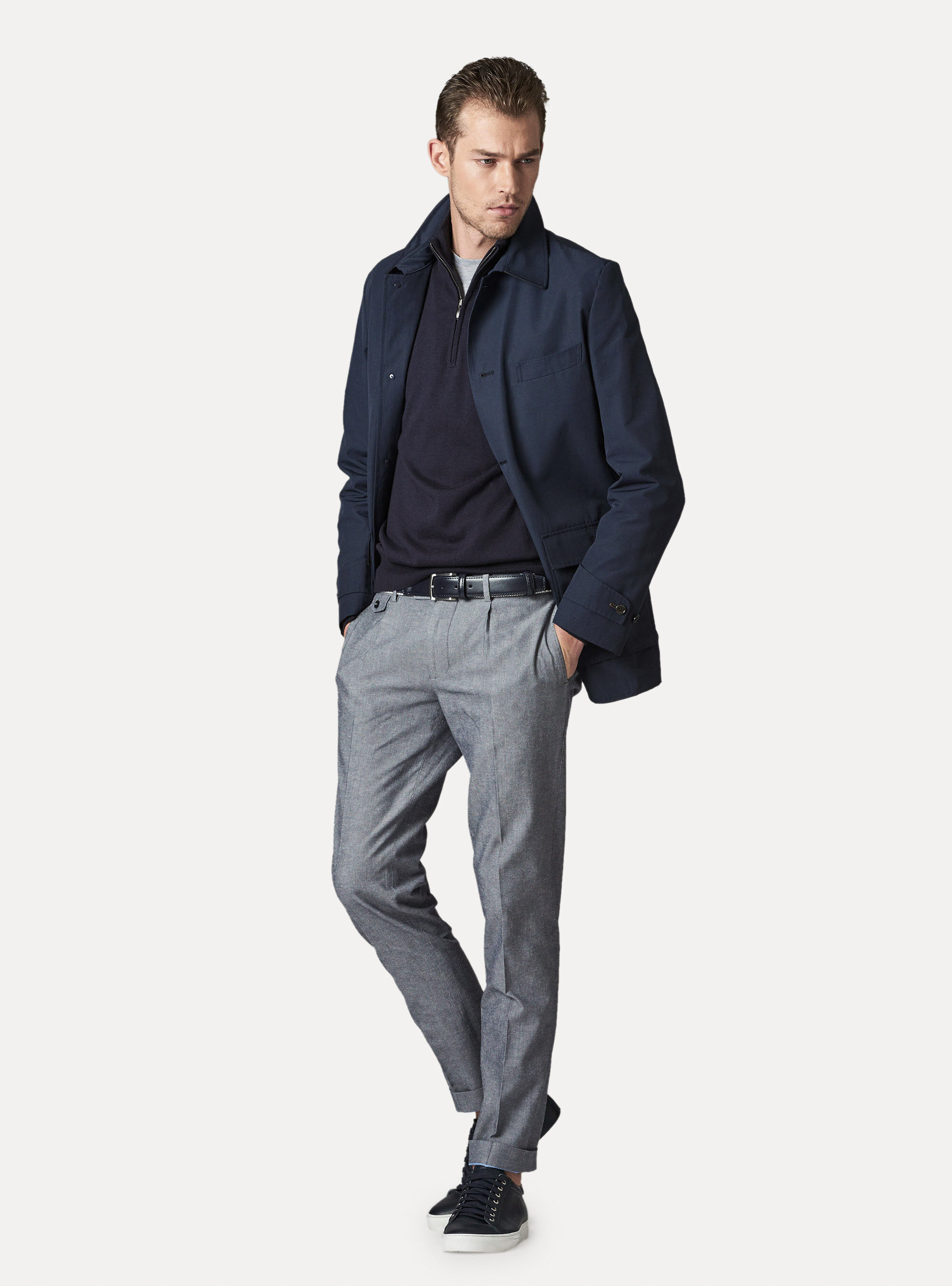  Technical cotton jacket, NAVY BLUE