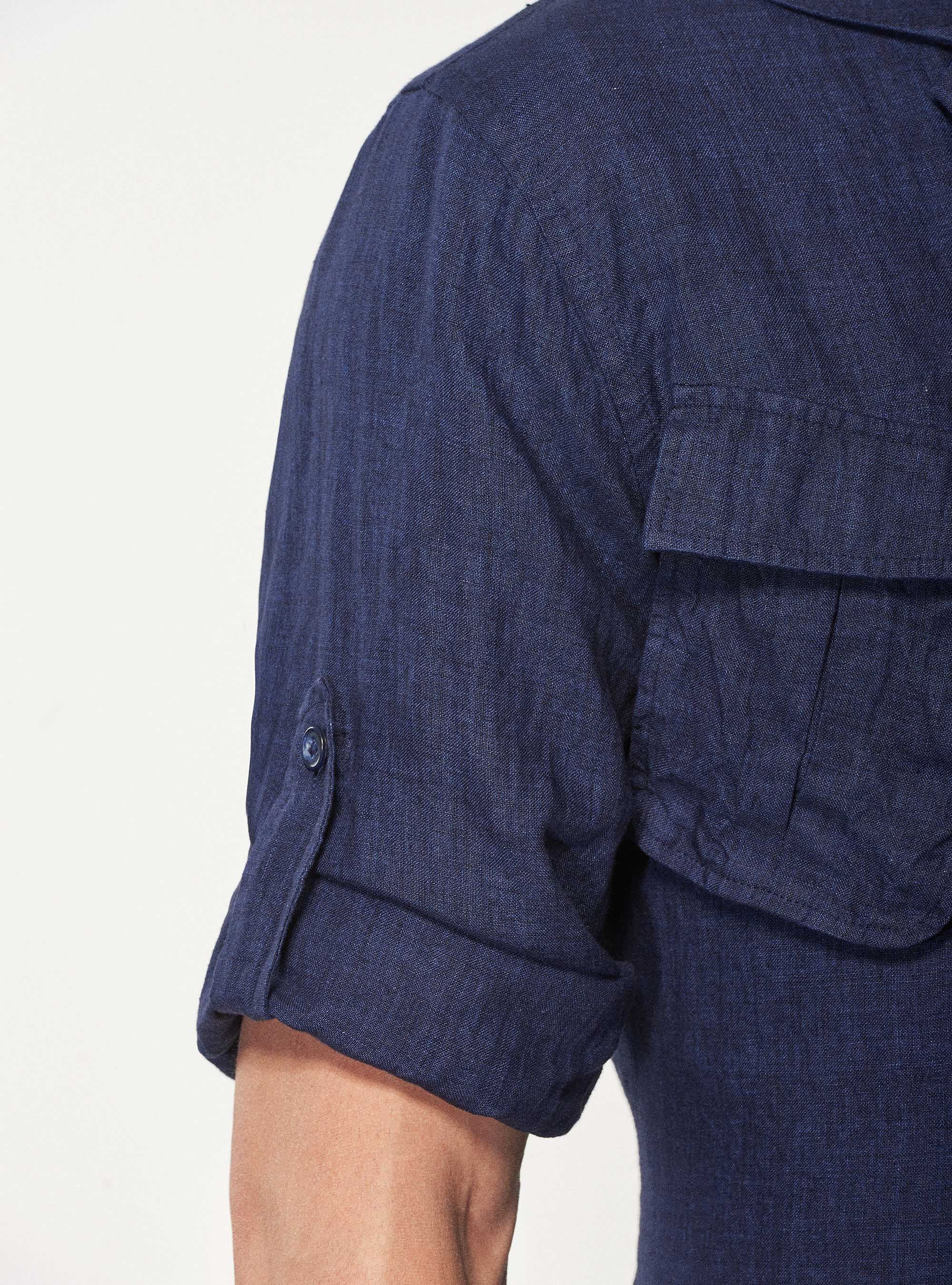 Giacca camicia in 100% lino, BLU NAVY