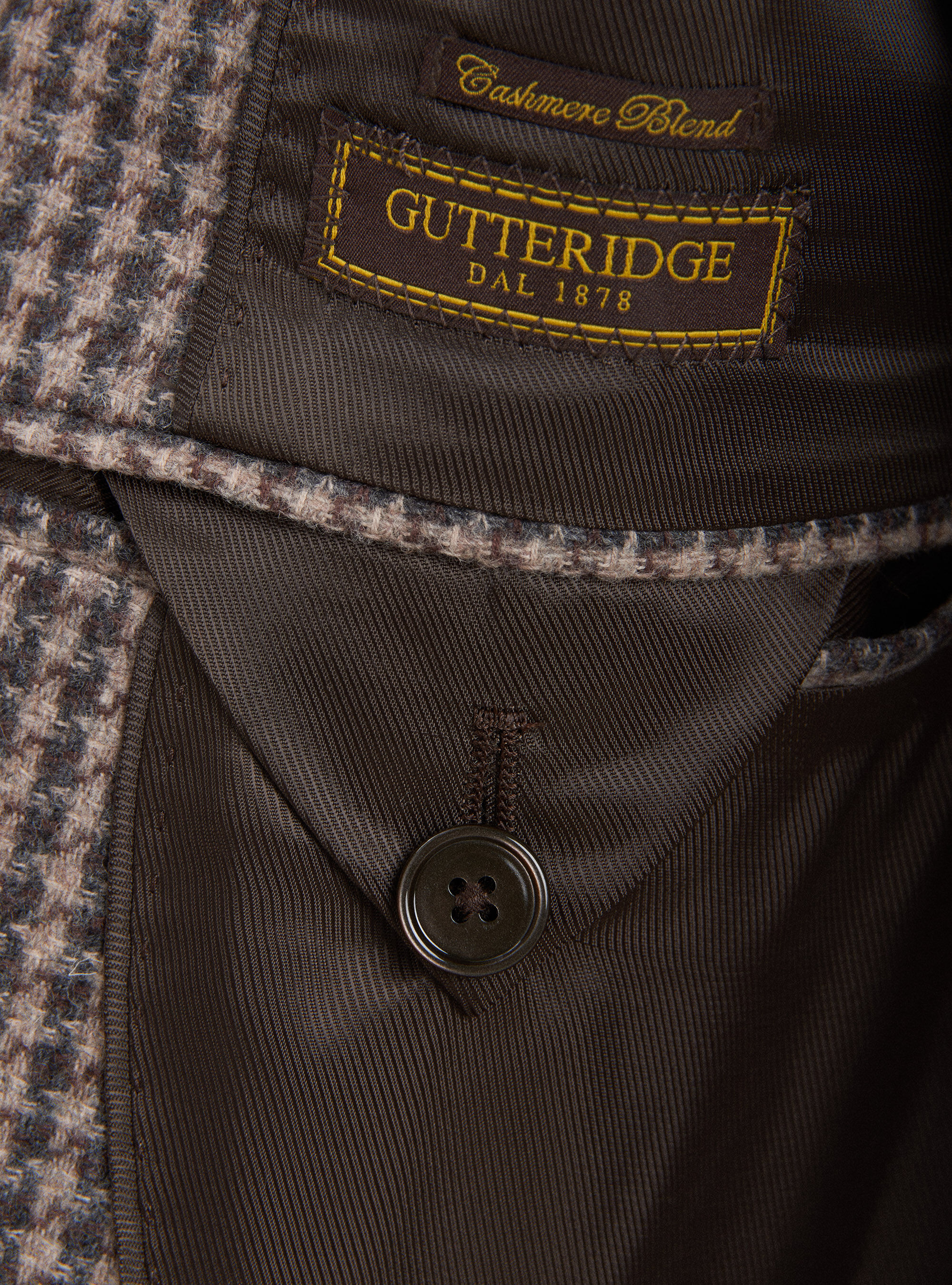  Pied de poule Blazer in wool, cotton and cashmere, BROWN