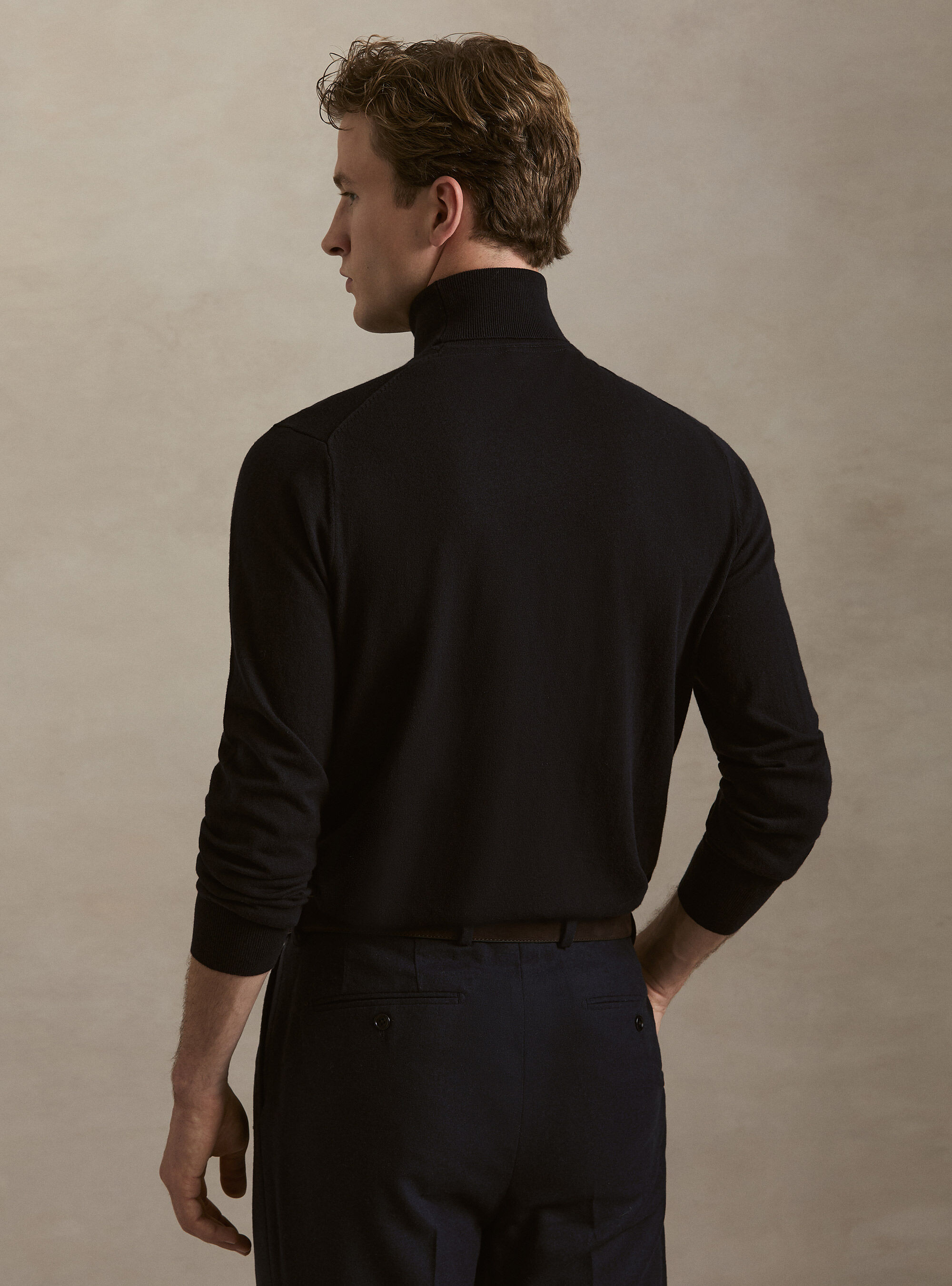 Cotton and Cashmere Turtleneck, NAVY BLUE