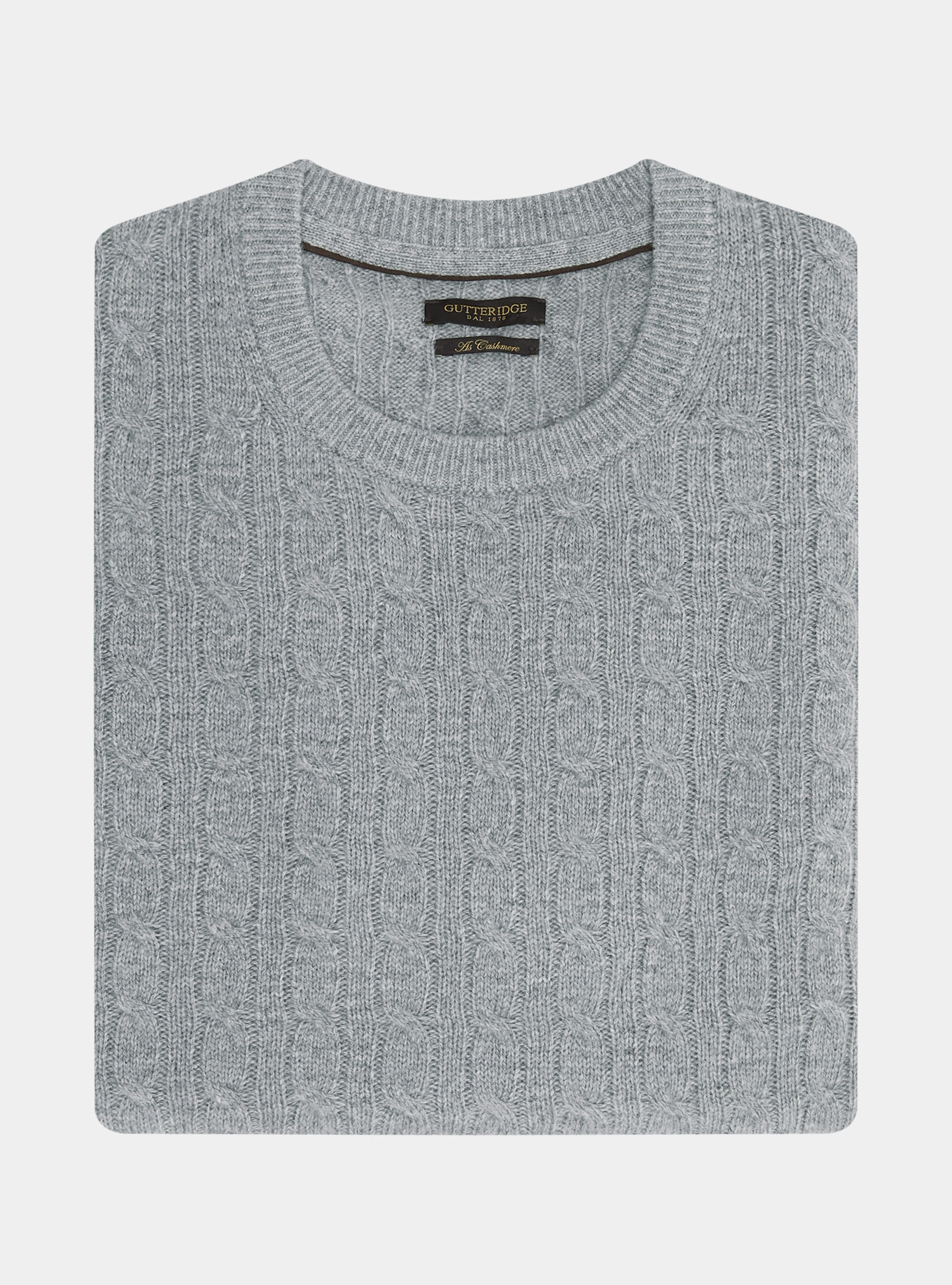 Maglia girocollo in lana cashmere a treccia, GRIGIO MELANGE 0151C