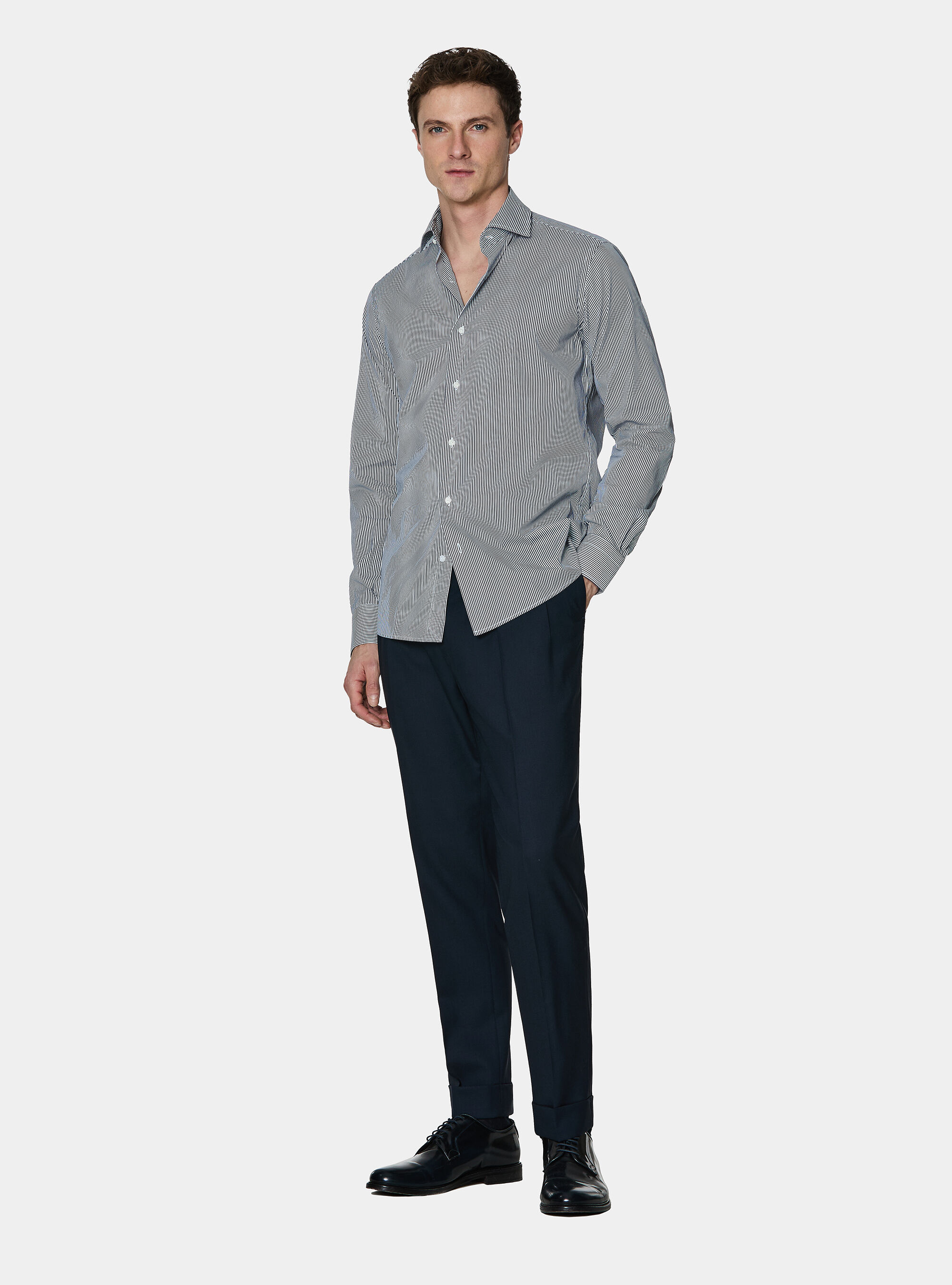 Striped cotton poplin stretch shirt, NAVY BLUE