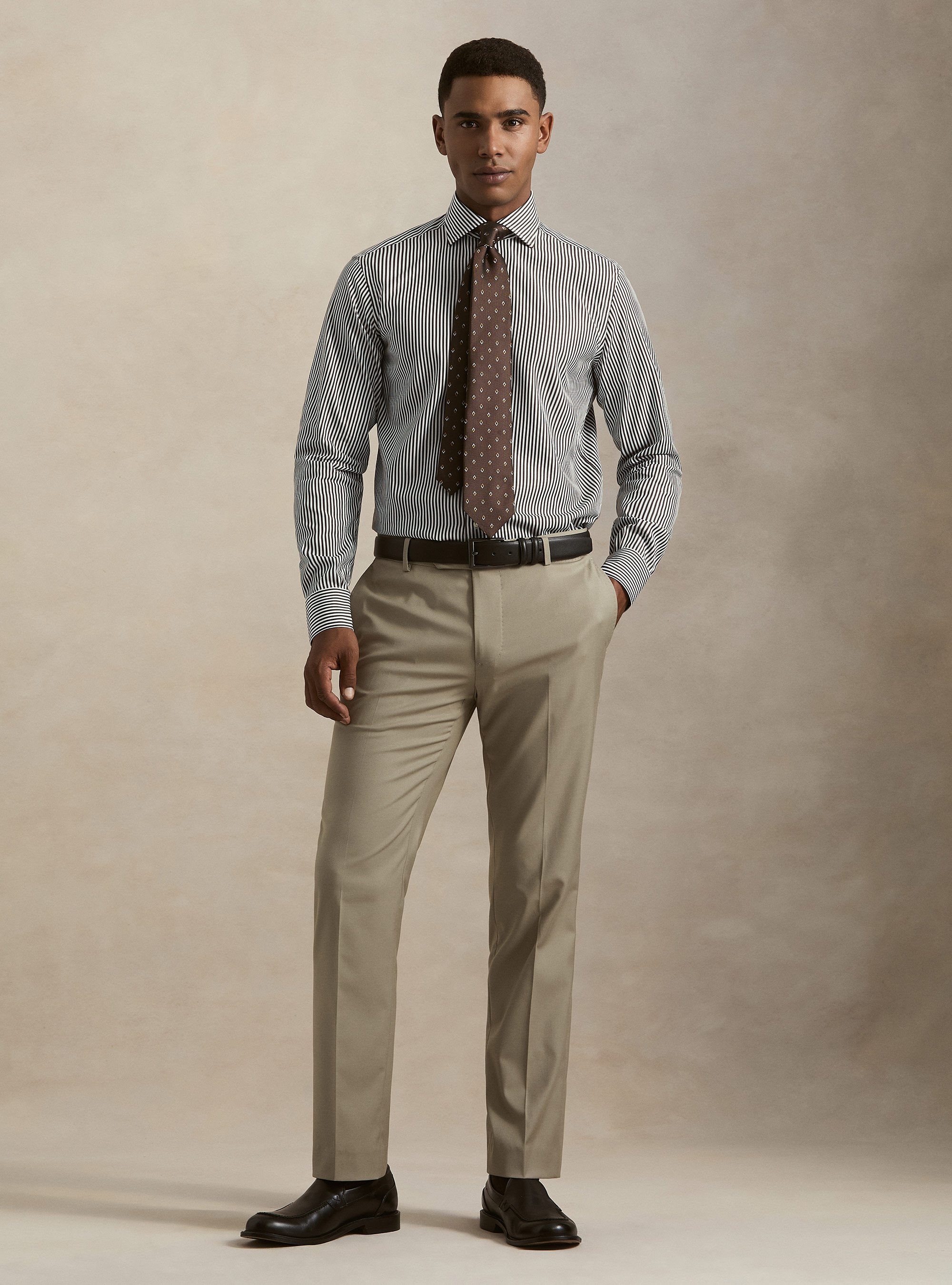 Camicia rigata cotone popeline collo semifrancese