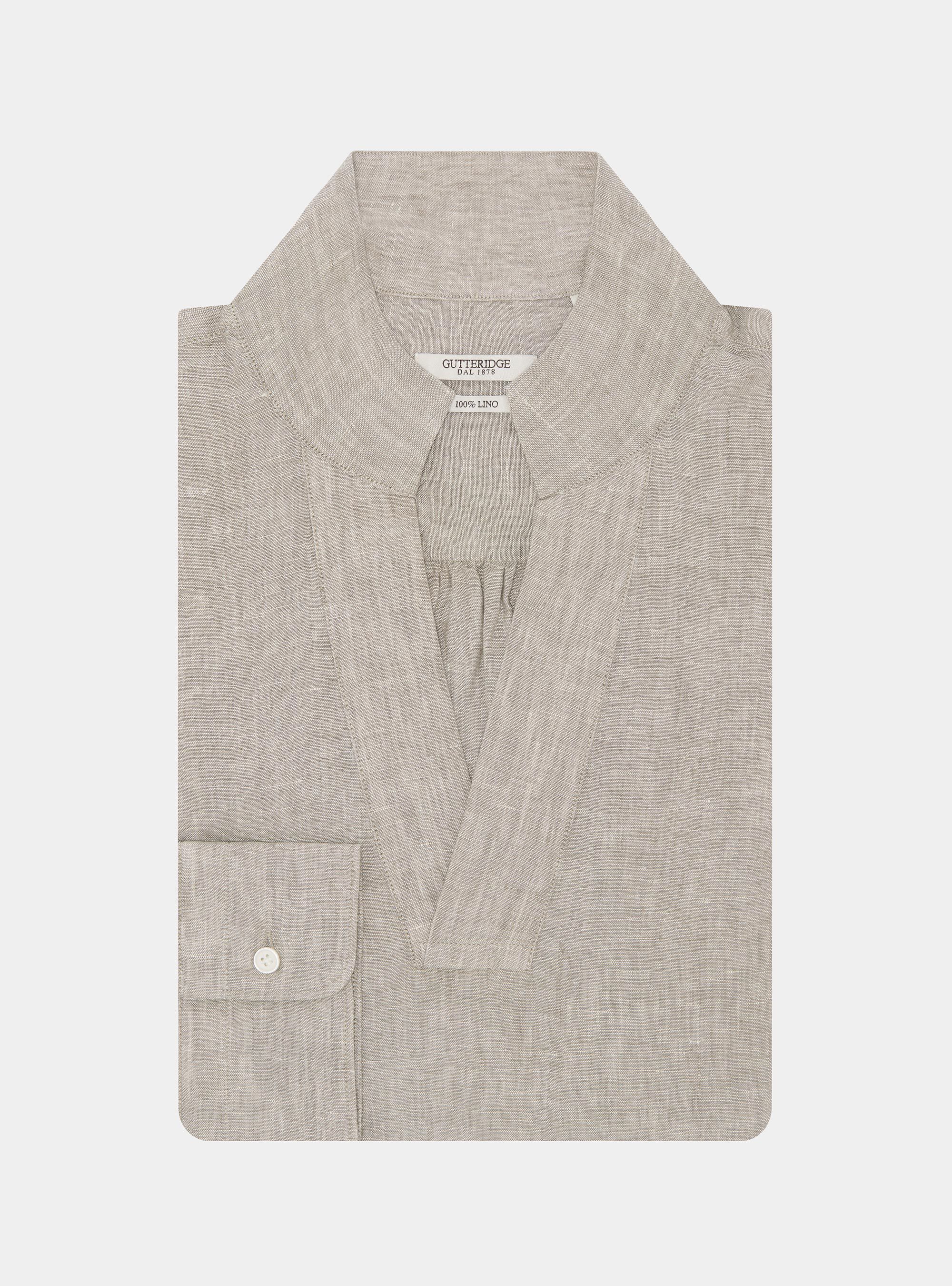 Pure linen shirt with wing collar, SABBIA MELANGE 0564C