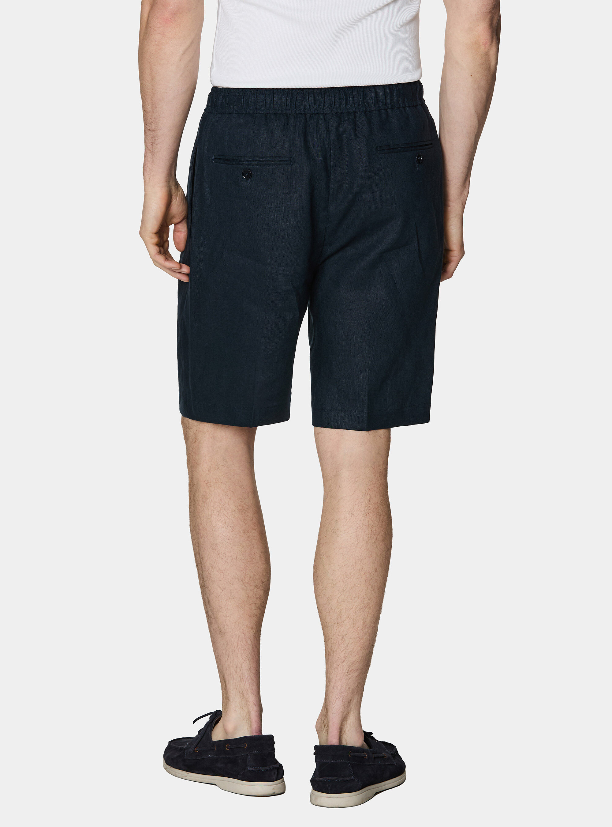 Bermuda in lino con coulisse, BLU NAVY