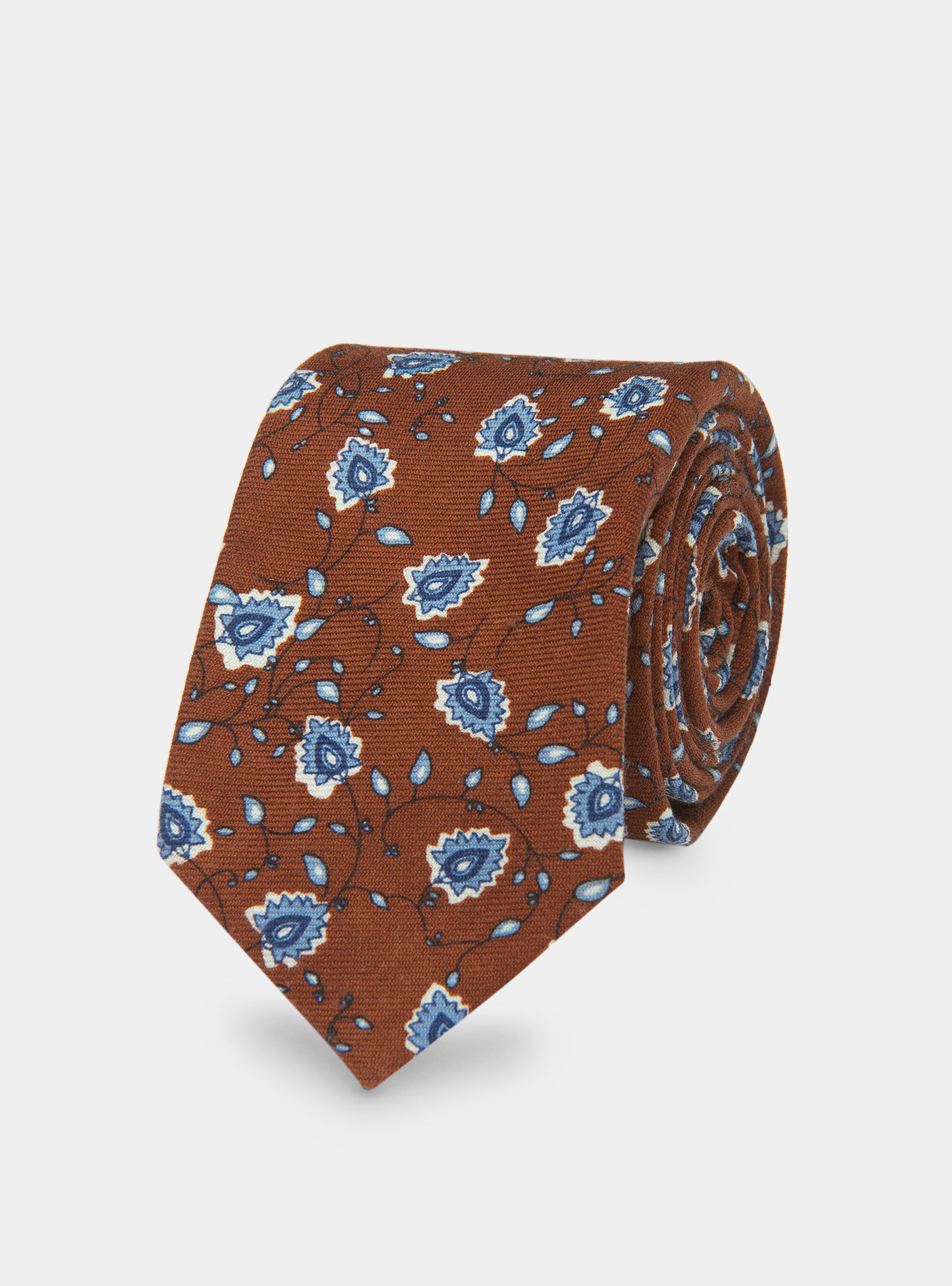 Cravatta fiori 100% lana, TABACCO