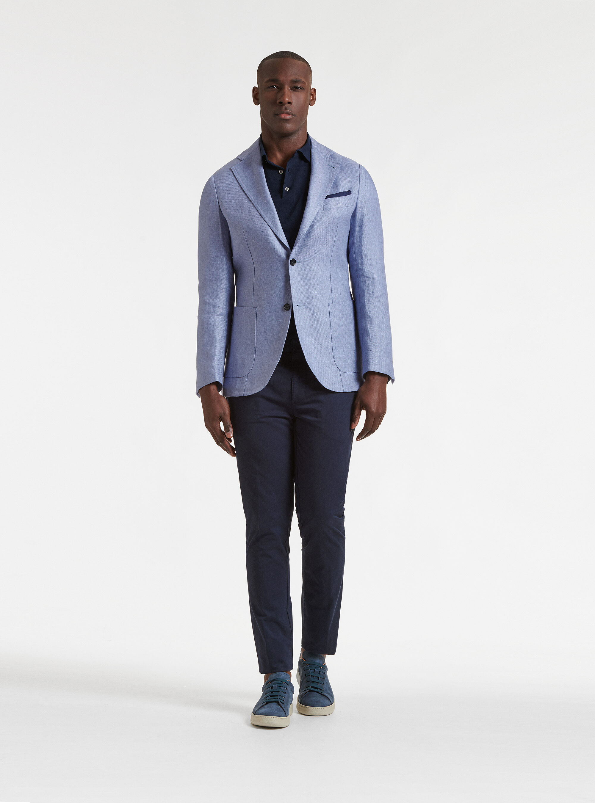 Giacca in puro lino hopsack, AZZURRO