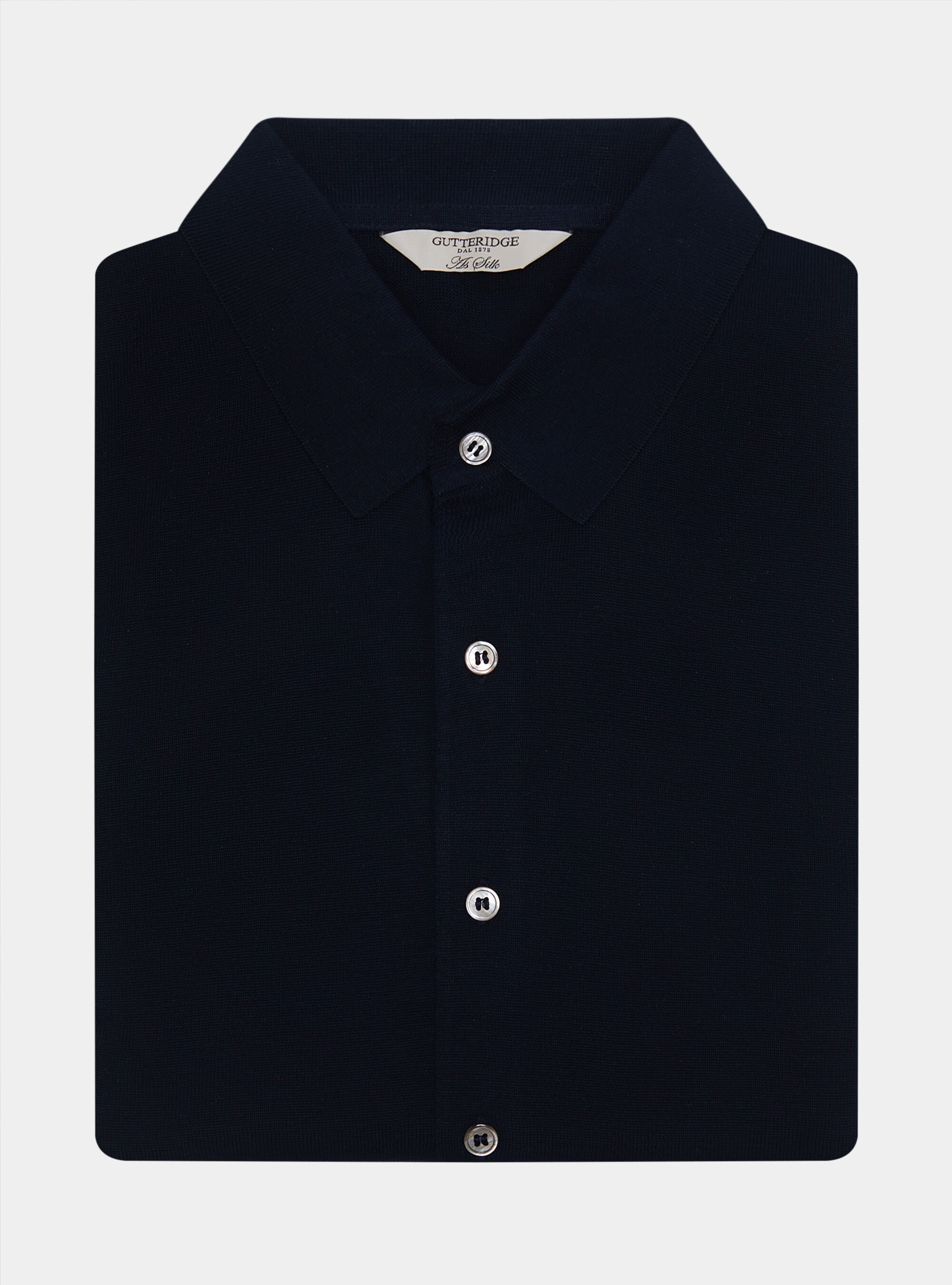 Polo camicia in maglia in cotone e seta, BLU NAVY