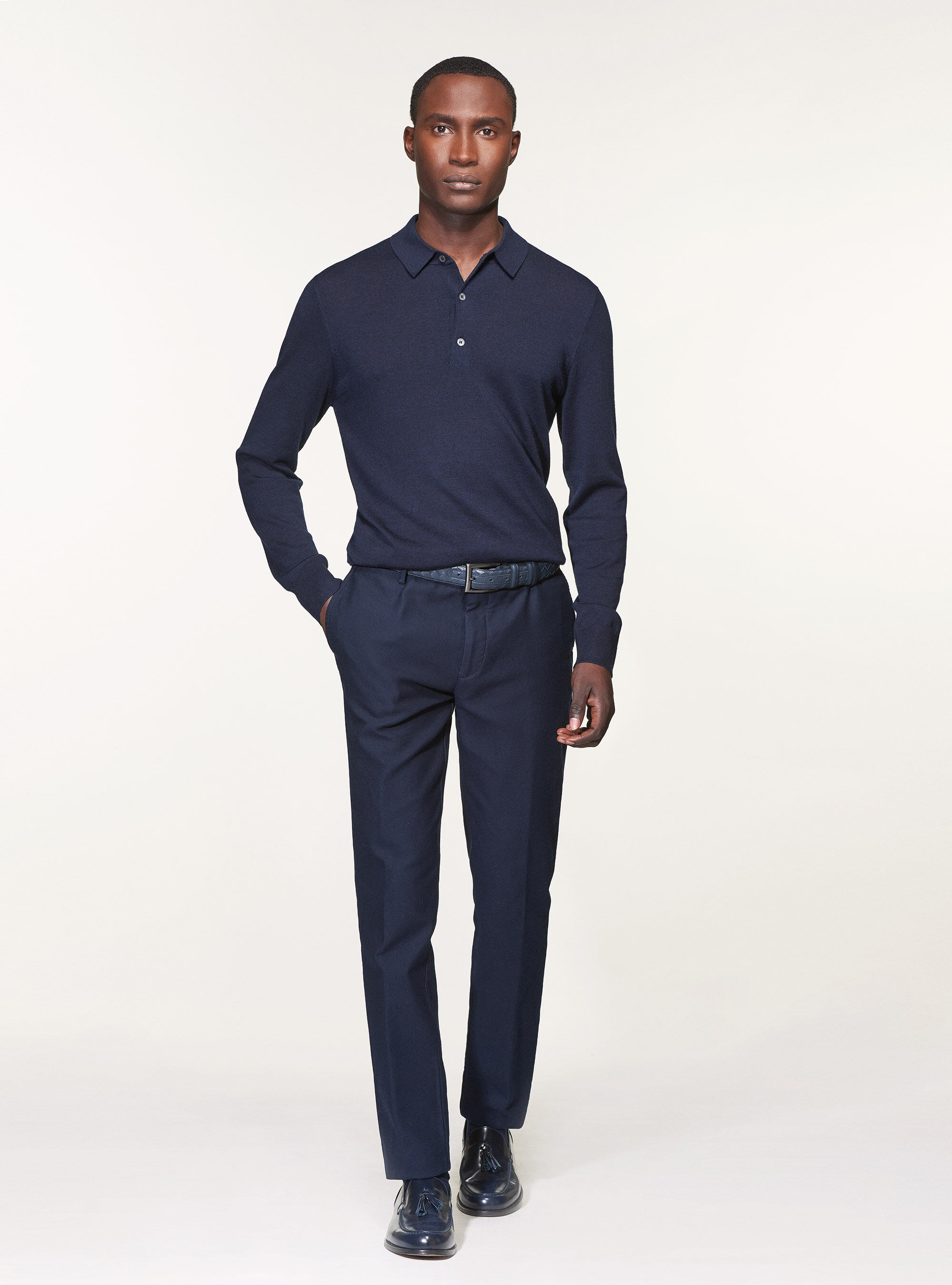 Weave cotton slim fit chino trousers, NAVY BLUE