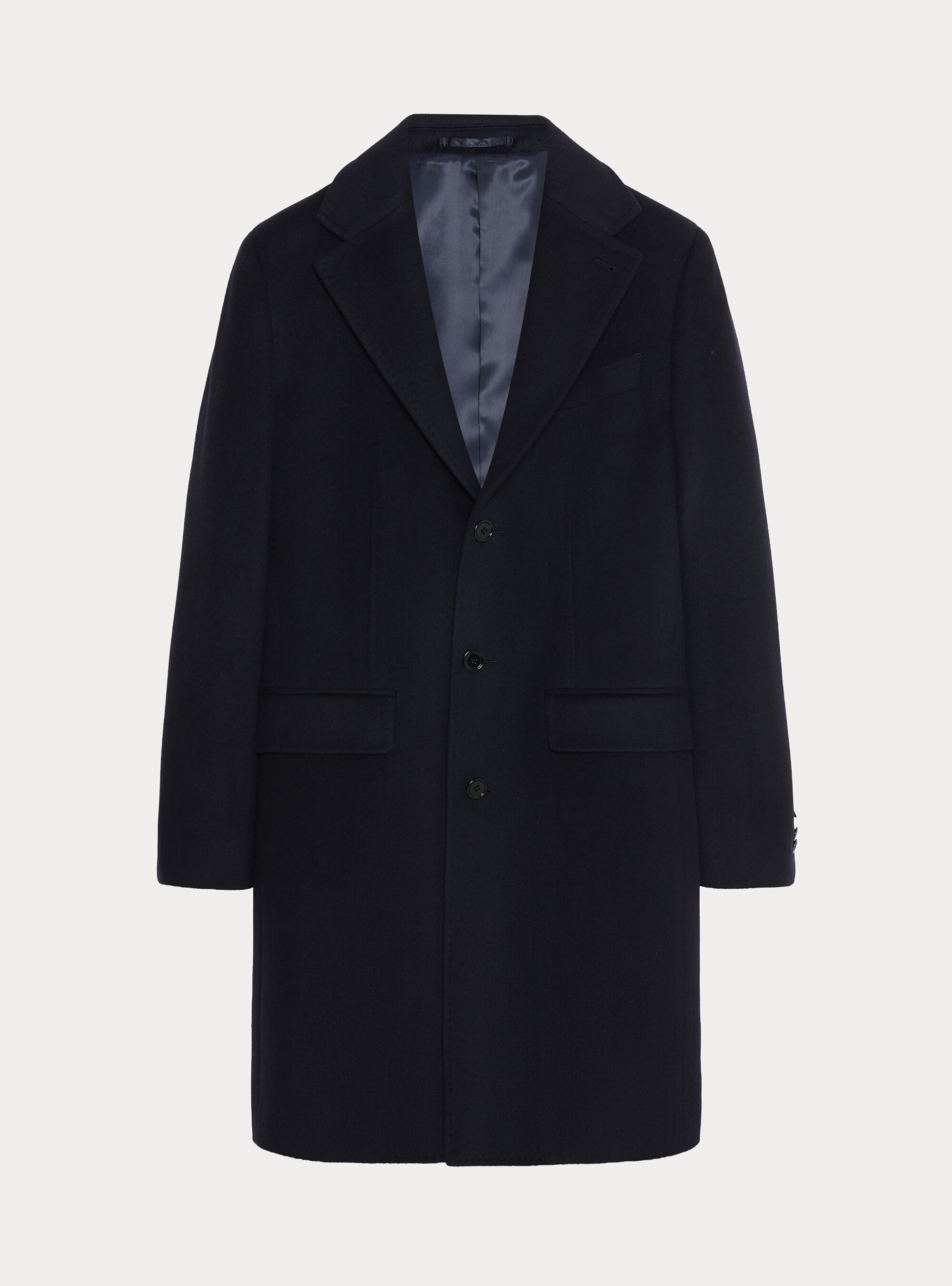 Single-breasted wool and cashmere coat, NAVY BLUE