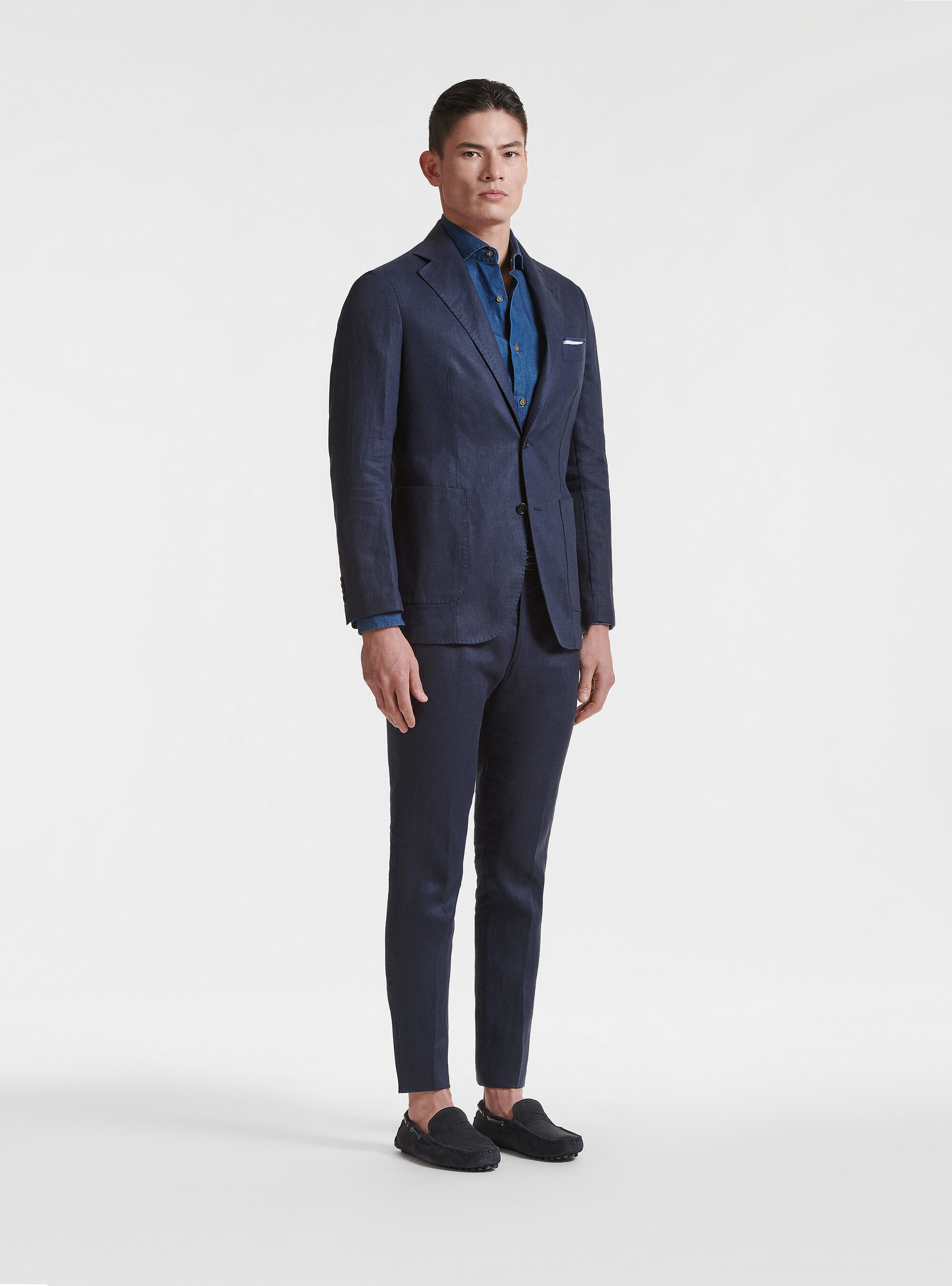 Pure linen suit blazer, NAVY BLUE