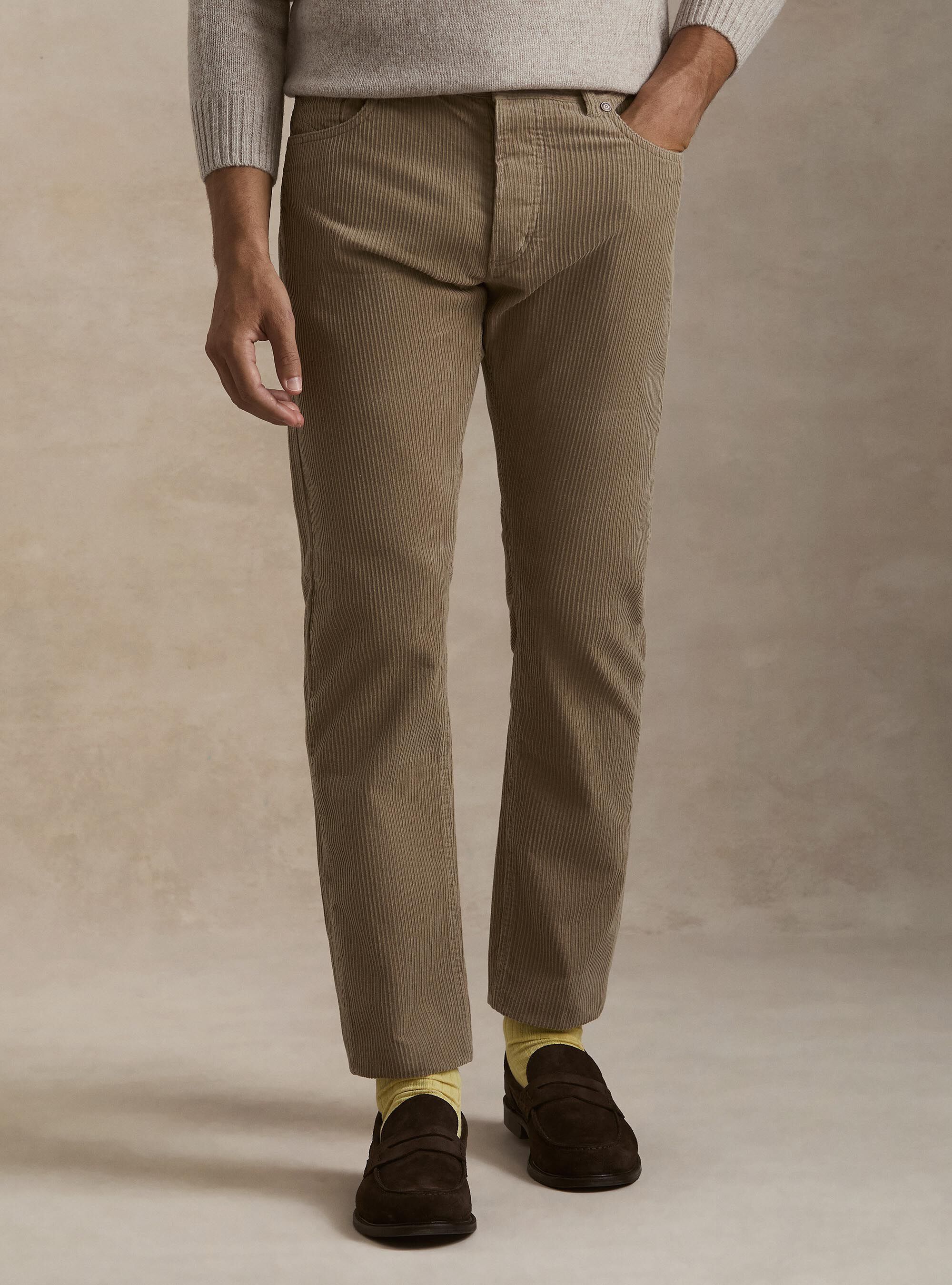Pantaloni 5 tasche in velluto, SABBIA